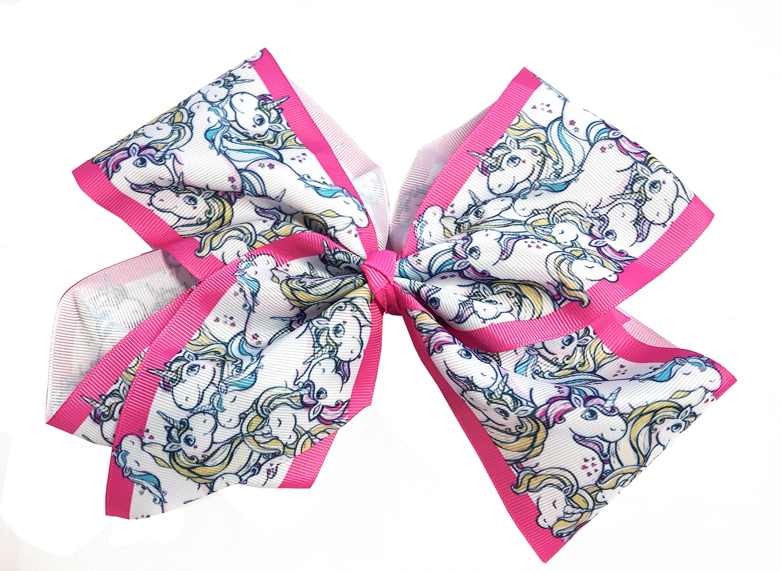 Shimmers - Unicorn Print Extra Large Big Hair Bows Boutique Girls Alligator Clip Grosgrain Ribbon Headband - 23cm