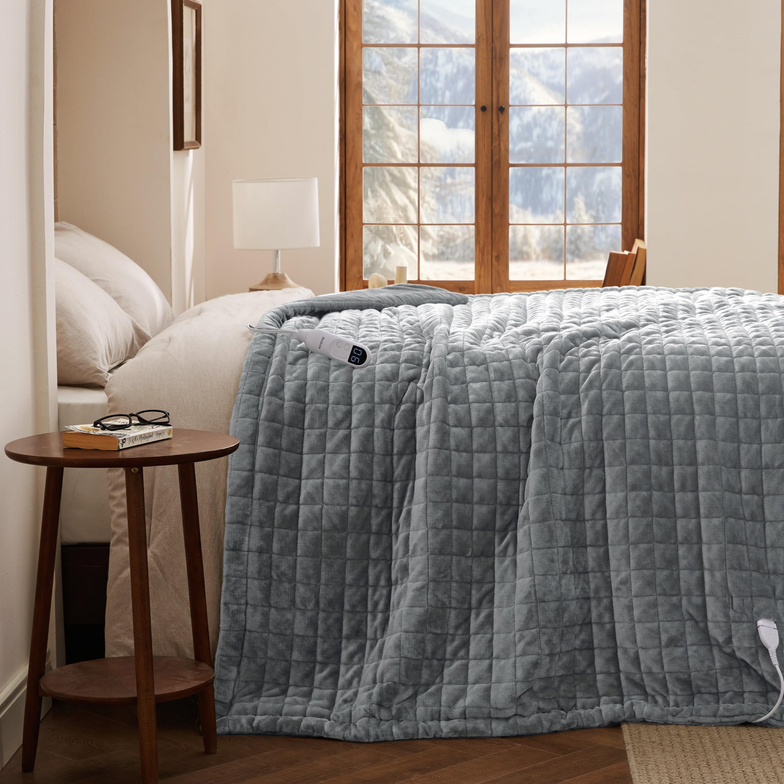 Bedsure Electric Blanket Twin - Quilted Heated Blanket Twin Size, Soft Flannel Thick Heating Blanket with 10 Time Settings & 6 Heat Settings, Warm Gifts for Women Men (62x84 inches, Formal Gray)
