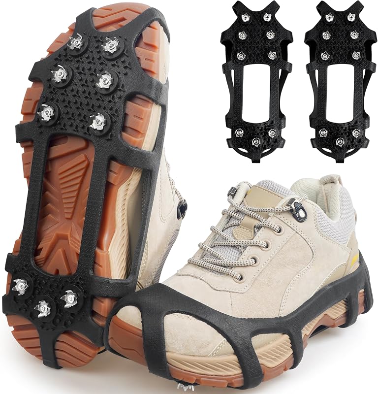 Ice Cleats for Shoes and Boots - Snow Traction Cleats Non Slip Crampons Ice Grippers for Women Men Kids Winter Walking Hiking Climbing