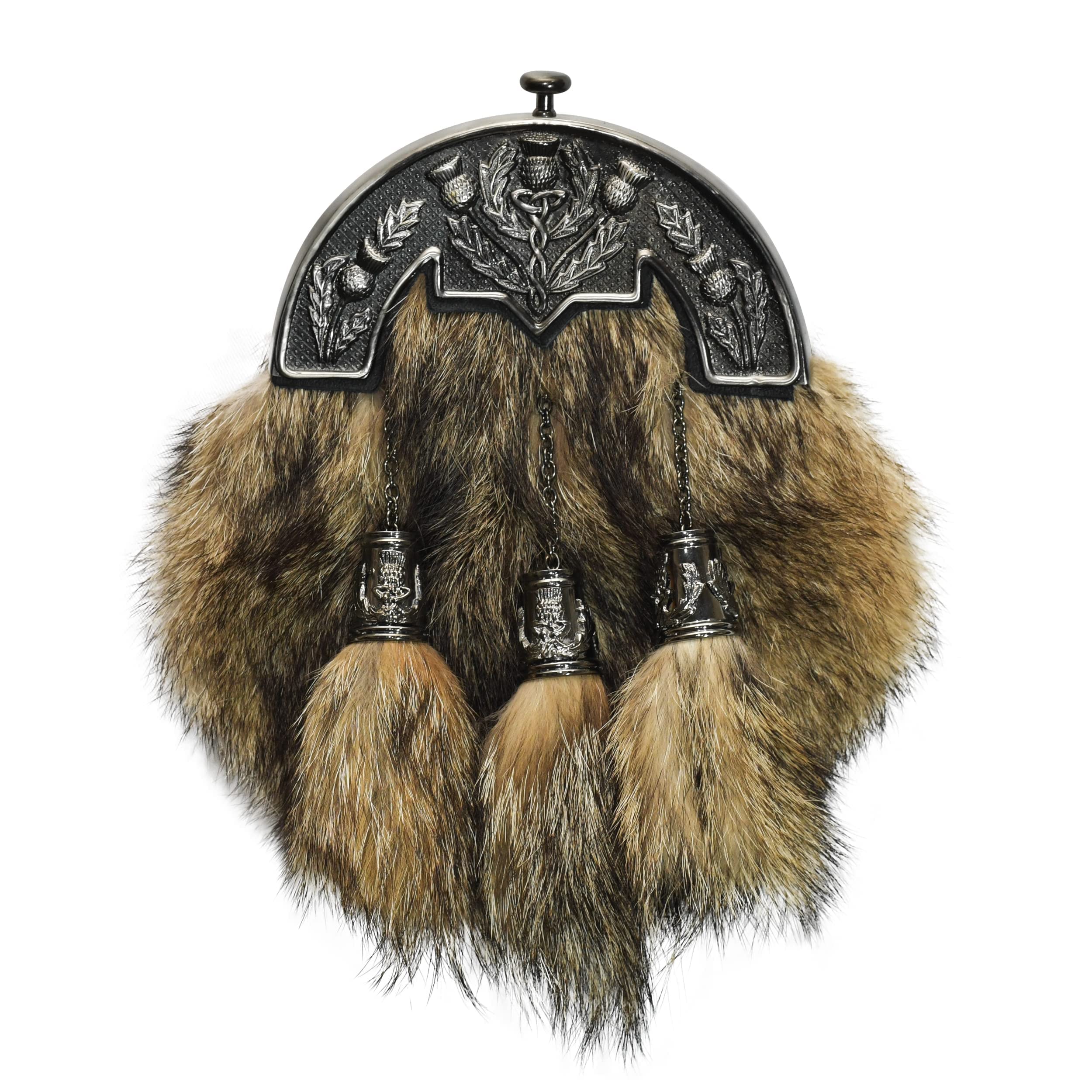 Highland Redstone Scottish Kilt Semi Dress Real Leather Sporran, Black Grained, Standard (Coyote Leather)