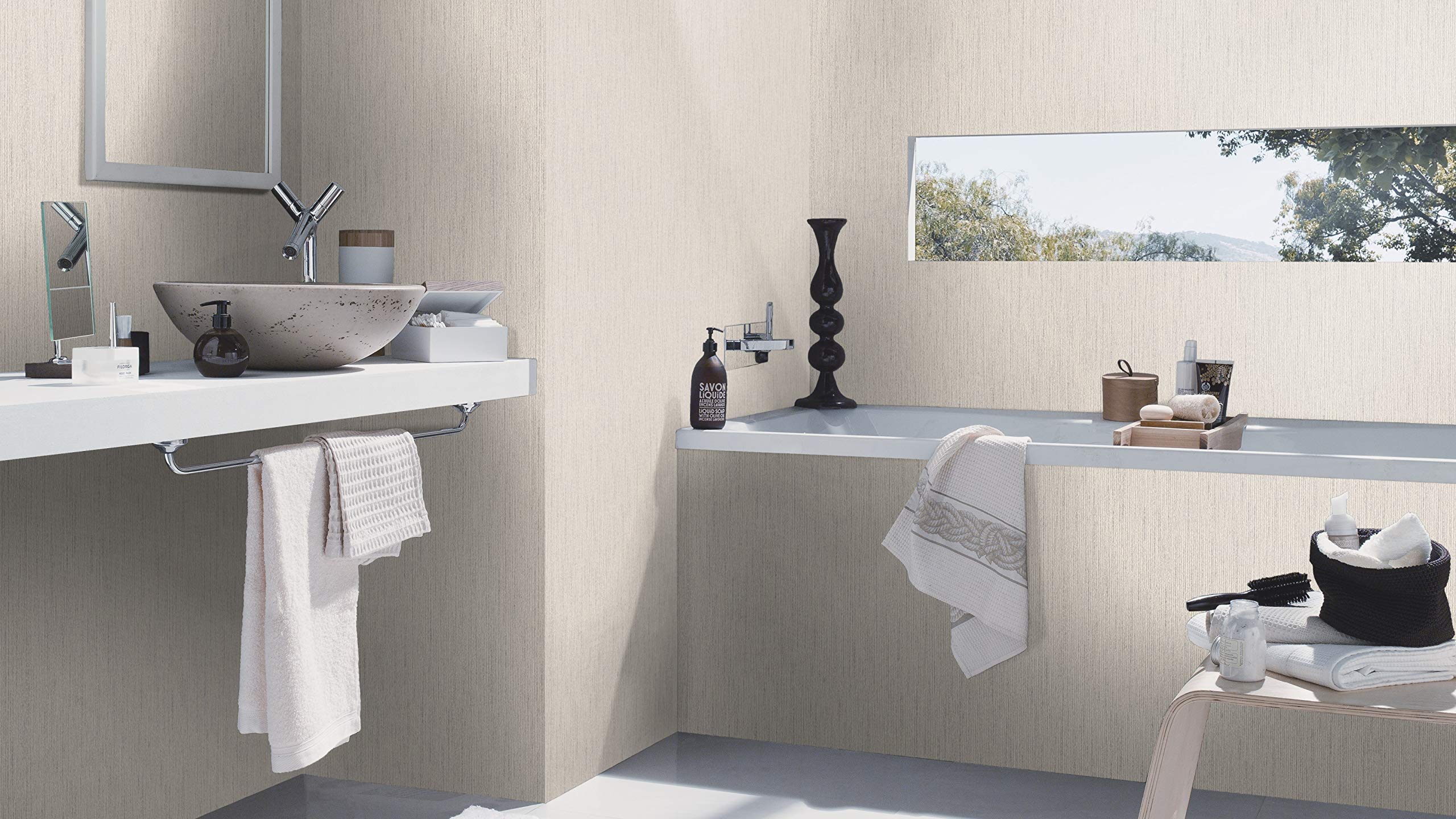 Carta Da Parati Rasch Perfecto VI - Strisce Beige E Bianco Crema, Tessuto  Non Tessuto Carta Da Parati Moderna, image size:2560x1440