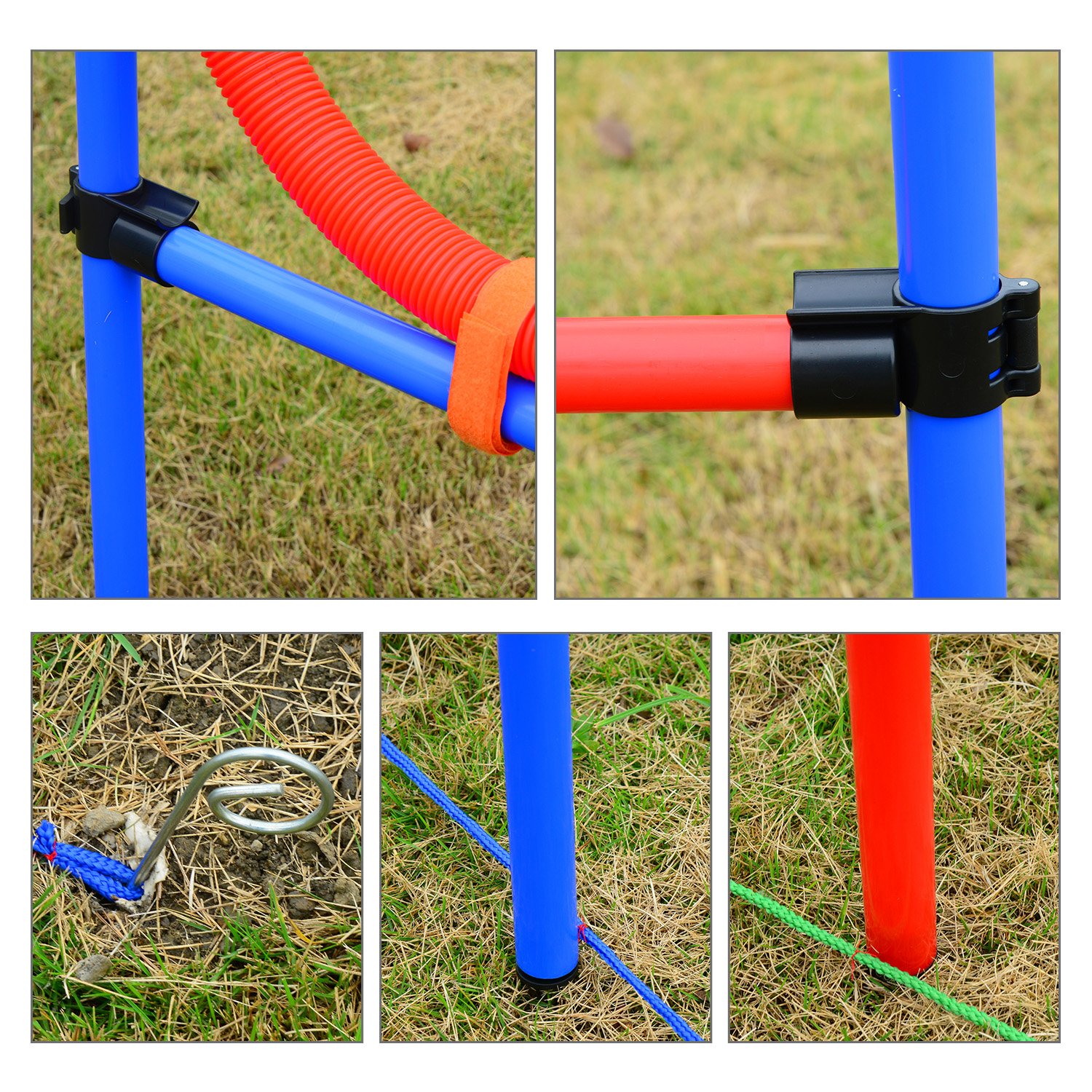PawHut Agility Sport pour Chiens équipement Complet Obstacles et Entrainement 11 pièces Parcours Agility Chien avec Sac de Transport Acier Rouge et Bleu