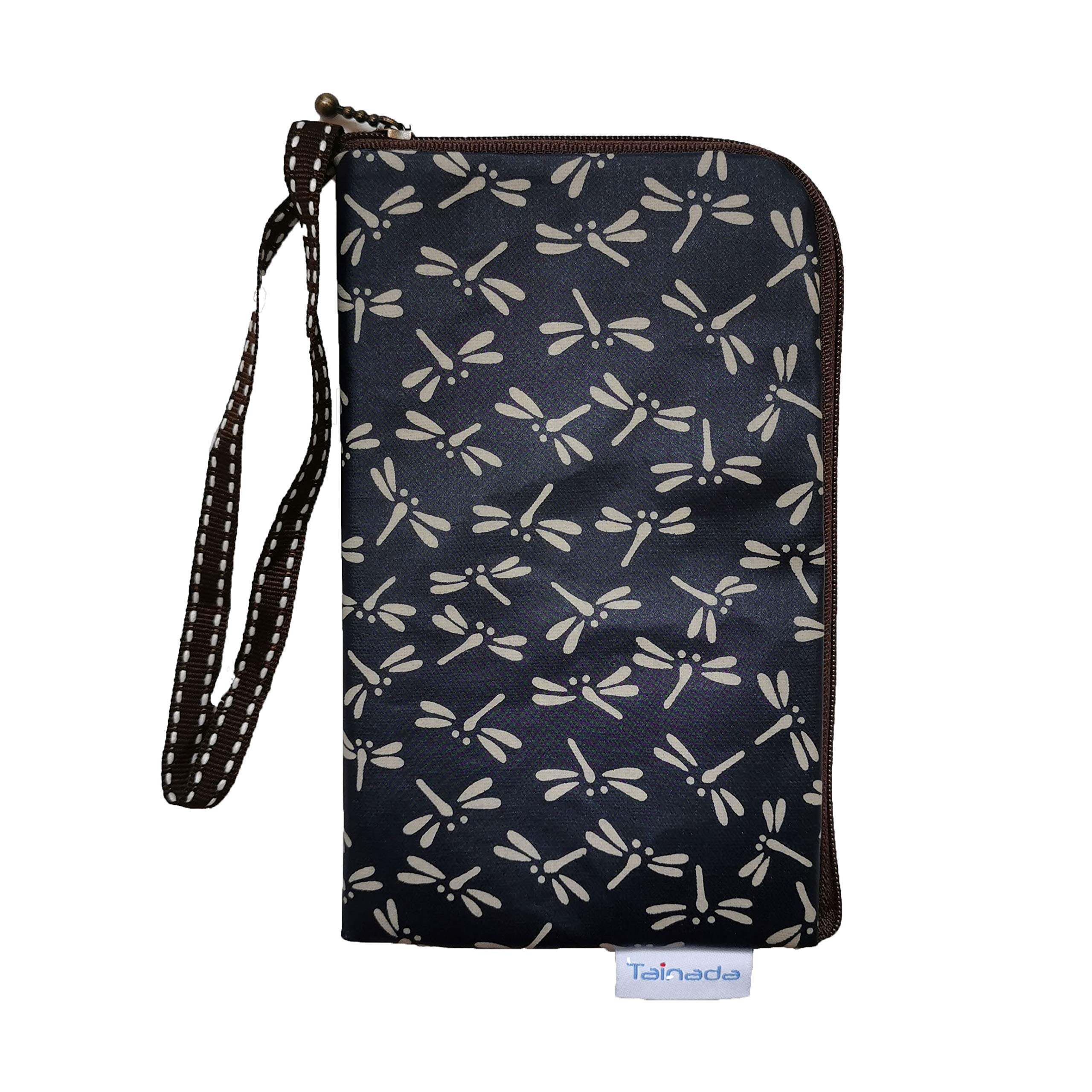 Taianda Women Phone Wristlet Wallet Pouch, Dual Slots (Dragonfly Navy Blue)