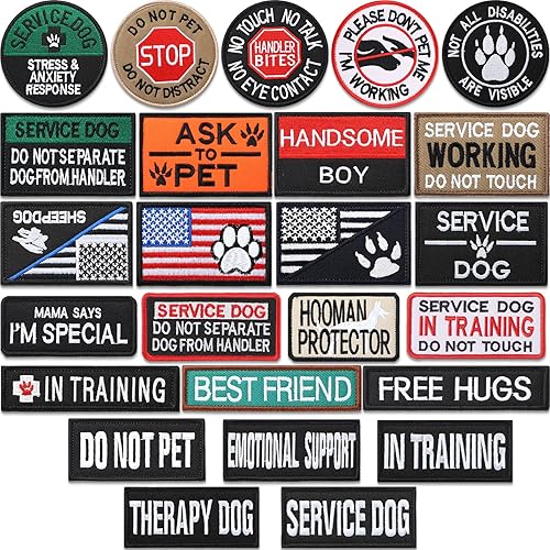 Paquete de 25 parches tácticos para perros de servicio, parches para arnés bordados, chaleco de perro, parches para perros en entrenamiento, parche