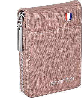 Credit Debit Card Holder PU Leather Small Card Case for Women or Men with Zipper, Pink, 1Pack Peach Pink, Casual
