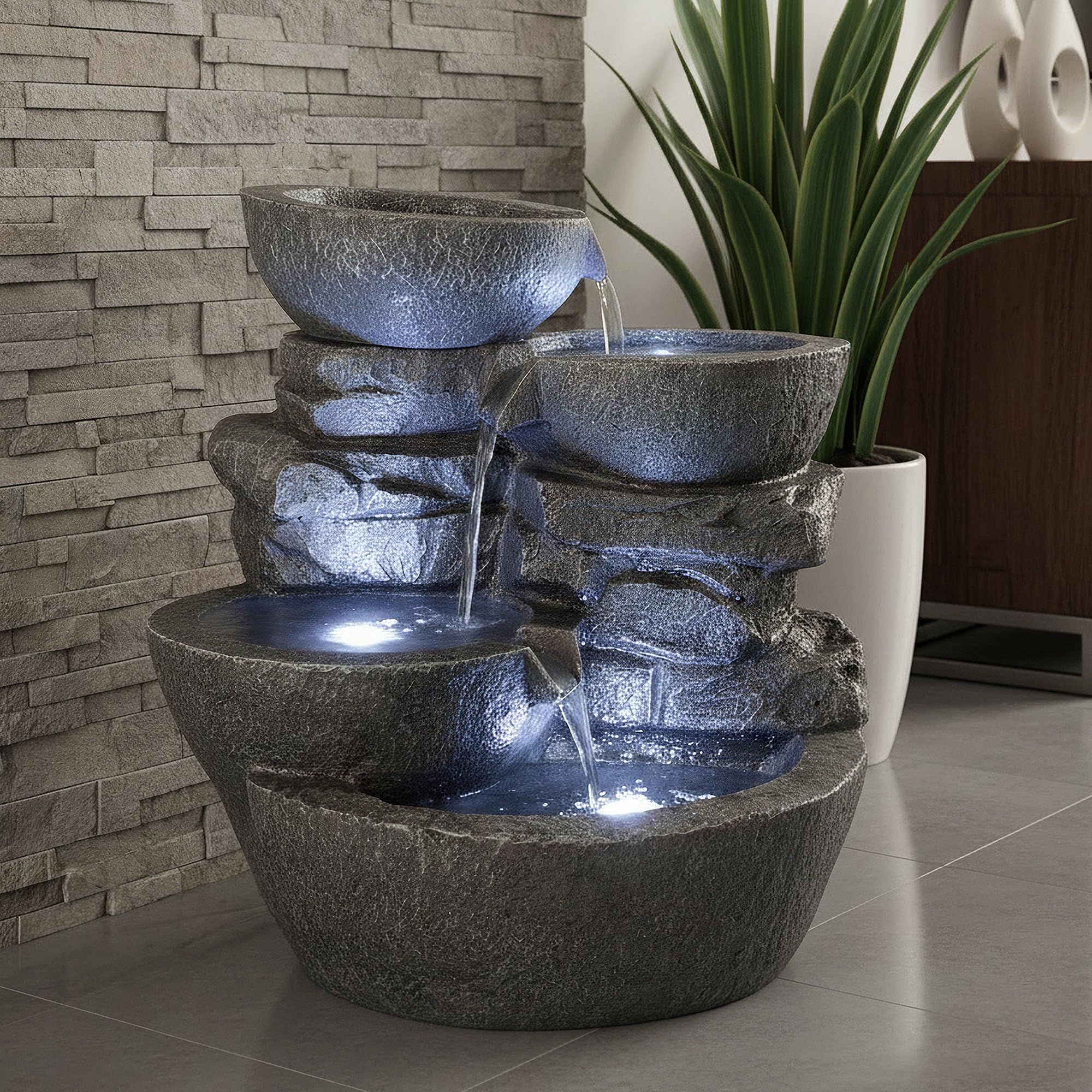 Arnusa - Fuente para habitación con iluminación led para interior y exterior, fuente de jardín