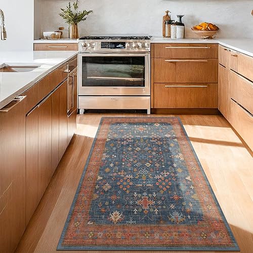 Miniatura 158 de Alfombra de Pasillo de Baño Lavable Oushak 2x5 - Floral Pastel Bohemio Ecléctico, Alfombra Pequeña Antideslizante de Pelo Bajo Resistente a Manchas