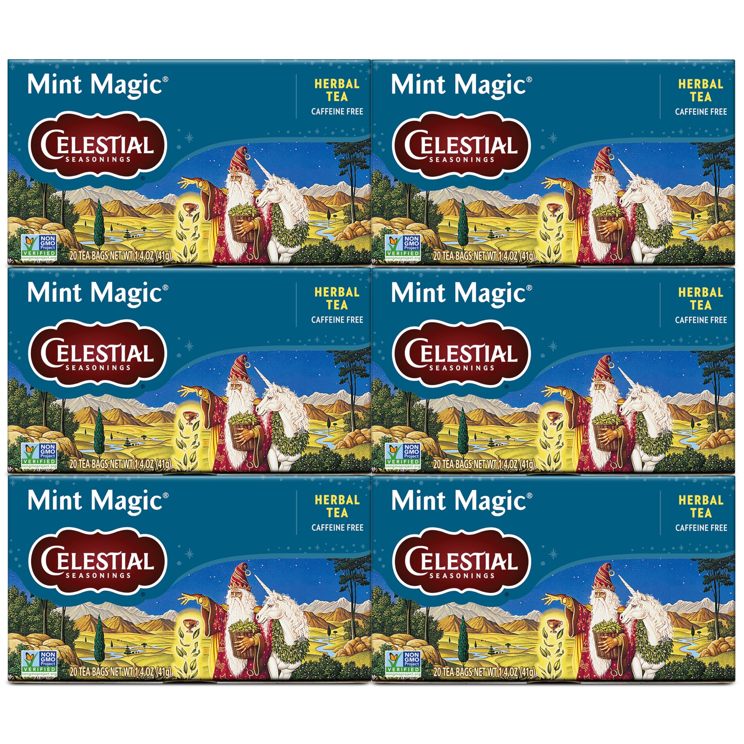 Celestial Seasonings Herbal Tea, Mint Magic,Caffeine Free, 20 tea bags (Pack of 6)