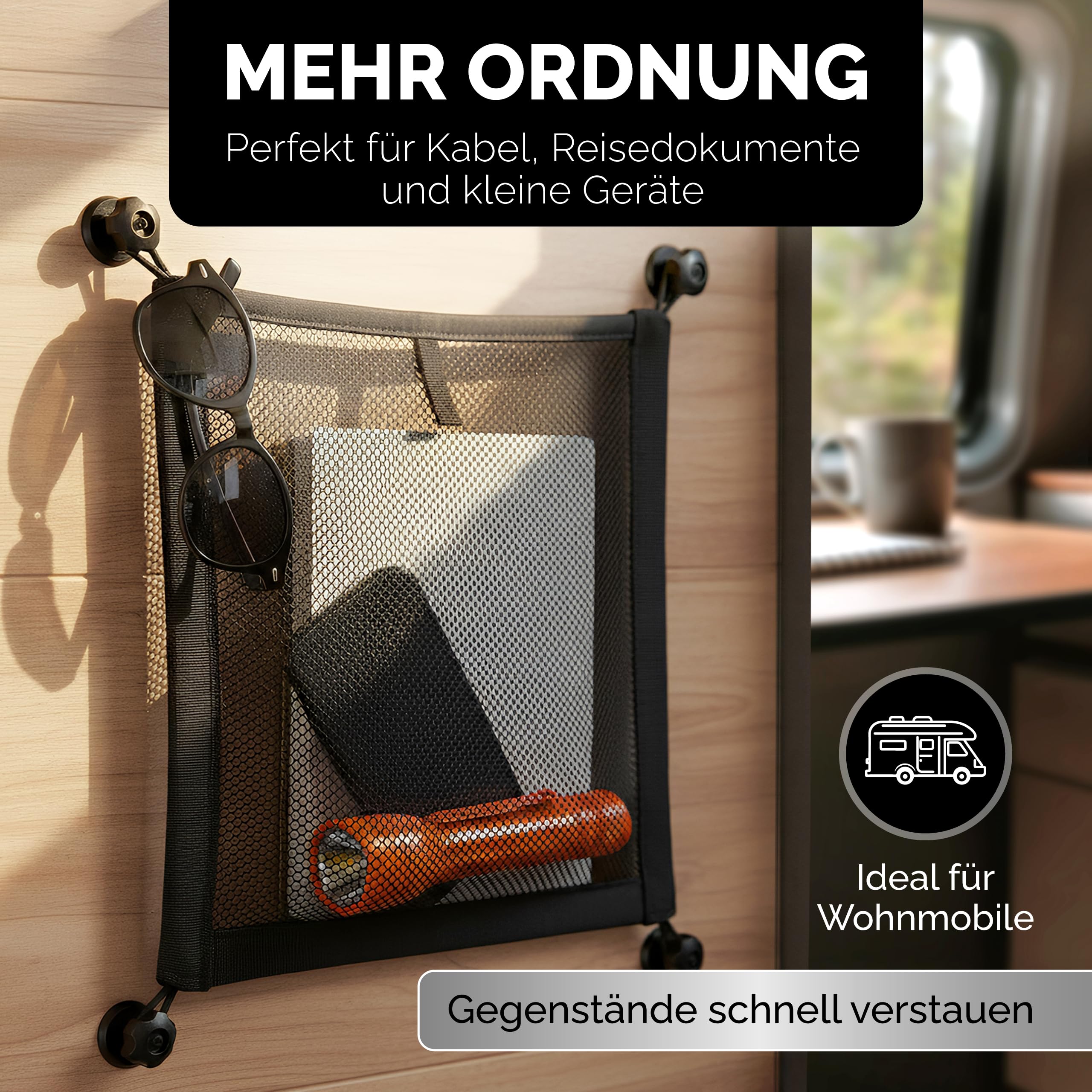 Vicera Aufbewahrungsnetz Wohnmobil • Ablagenetz Camper, Gepäcknetz, Netz Auto Aufbewahrung • Organizer für Busse, Boote, Haushalt 2er Set Schwarz Küche, Haushalt & Wohnen