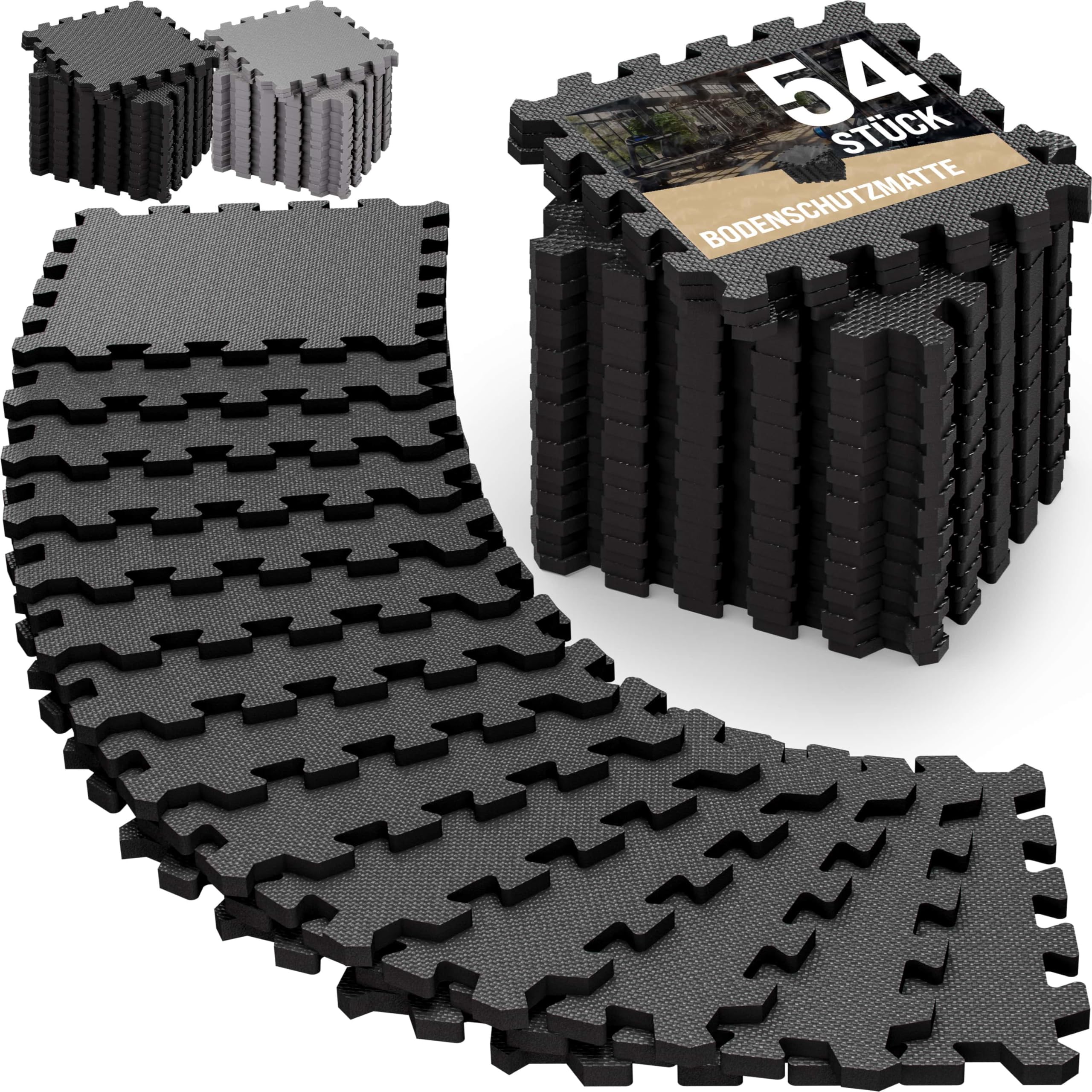 MONZANA® Set 54x Esterillas Fitness Puzzle Set Goma EVA Protección Suelo Tatami Yoga Máquinas Piscina Deporte Gimnasio Alfombrilla Expandible Aislamiento Térmico Acústico 30x30cm 4,6m²