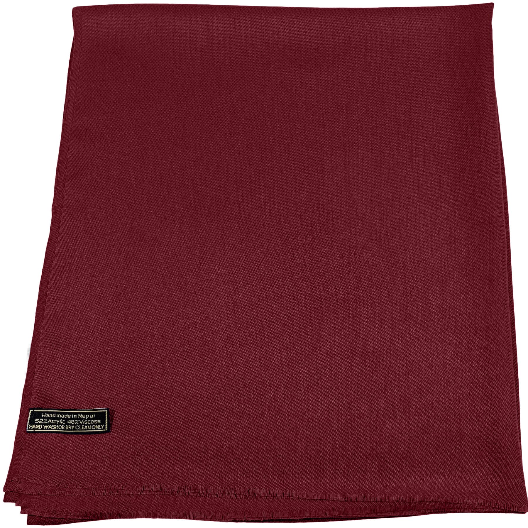 CJ Apparel Burgundy Maroon Solid Colour Fringe Design Nepalese Shawl Seconds Scarf Wrap Stole Throw Head Wrap Pashmina Hand Made in Nepal