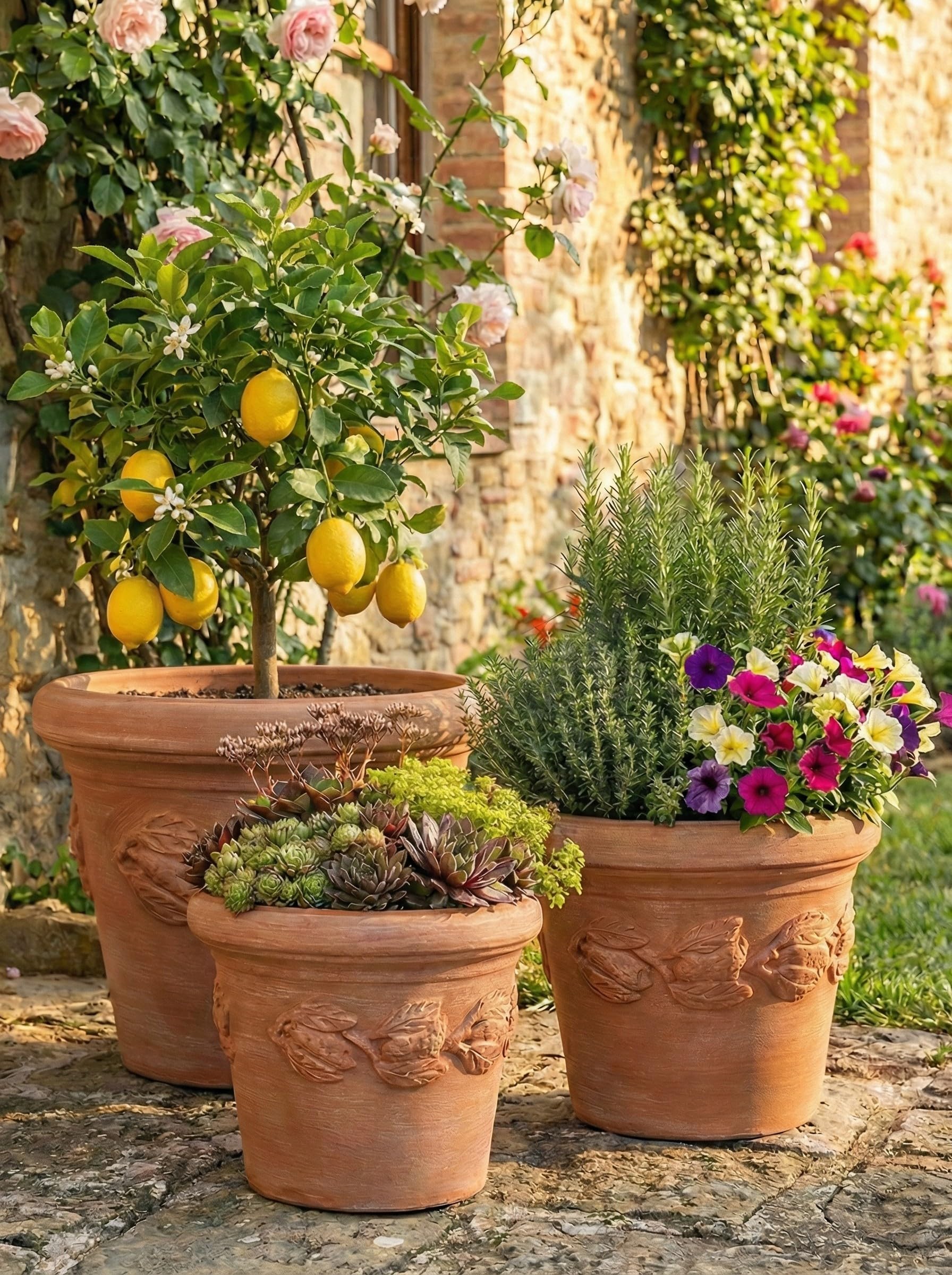 Teramico Liscio Toscana Limoni Toscana - Vaso da fiori in terracotta artigianale italiana, 25 cm - 40 cm, assolutamente resistente al gelo, terracotta italiana (30cm, Limoni Toscana)