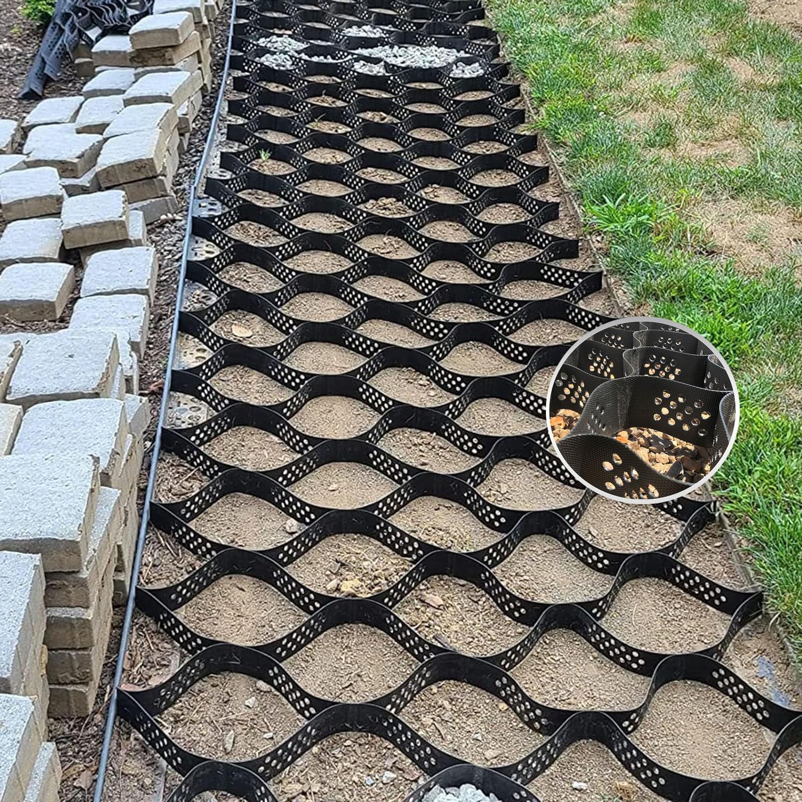 LWJSOCP Geo Grid,2 Inch Geocell Ground Grid - HDPE Gravel Stabilization System for Driveways & Landscaping, 6x9m (20x30ft) Permeable Pavers for Improved Drainage & Soil Support