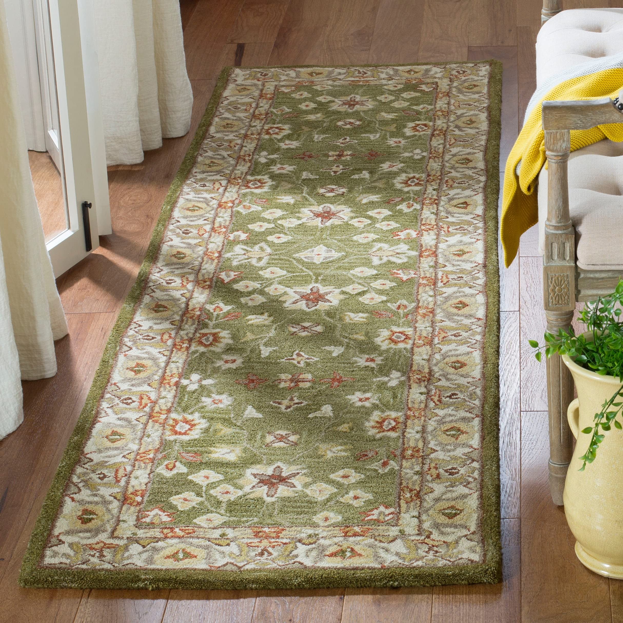 SAFAVIEH Anatolia Collection Runner Rug - 2'3" x 8', Moss & Ivory, Handmade Traditional Oriental Wool, Ideal for High Traffic Areas in Living Room, Bedroom (AN562D)