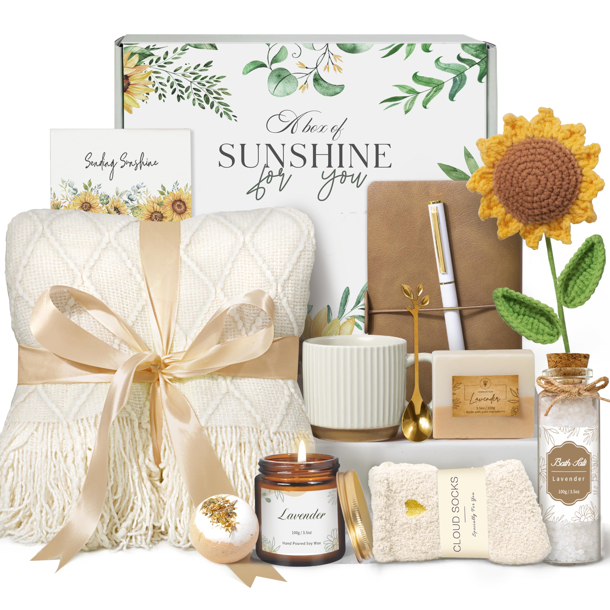 Gifts for Women, Best Friend Birthday Gifts, Get Well Soon Self Care Package Box, Sending Sunshine Sunflower Basket, Thinking of You Inspirational Gift for Mom Her Sister Wife-image-48