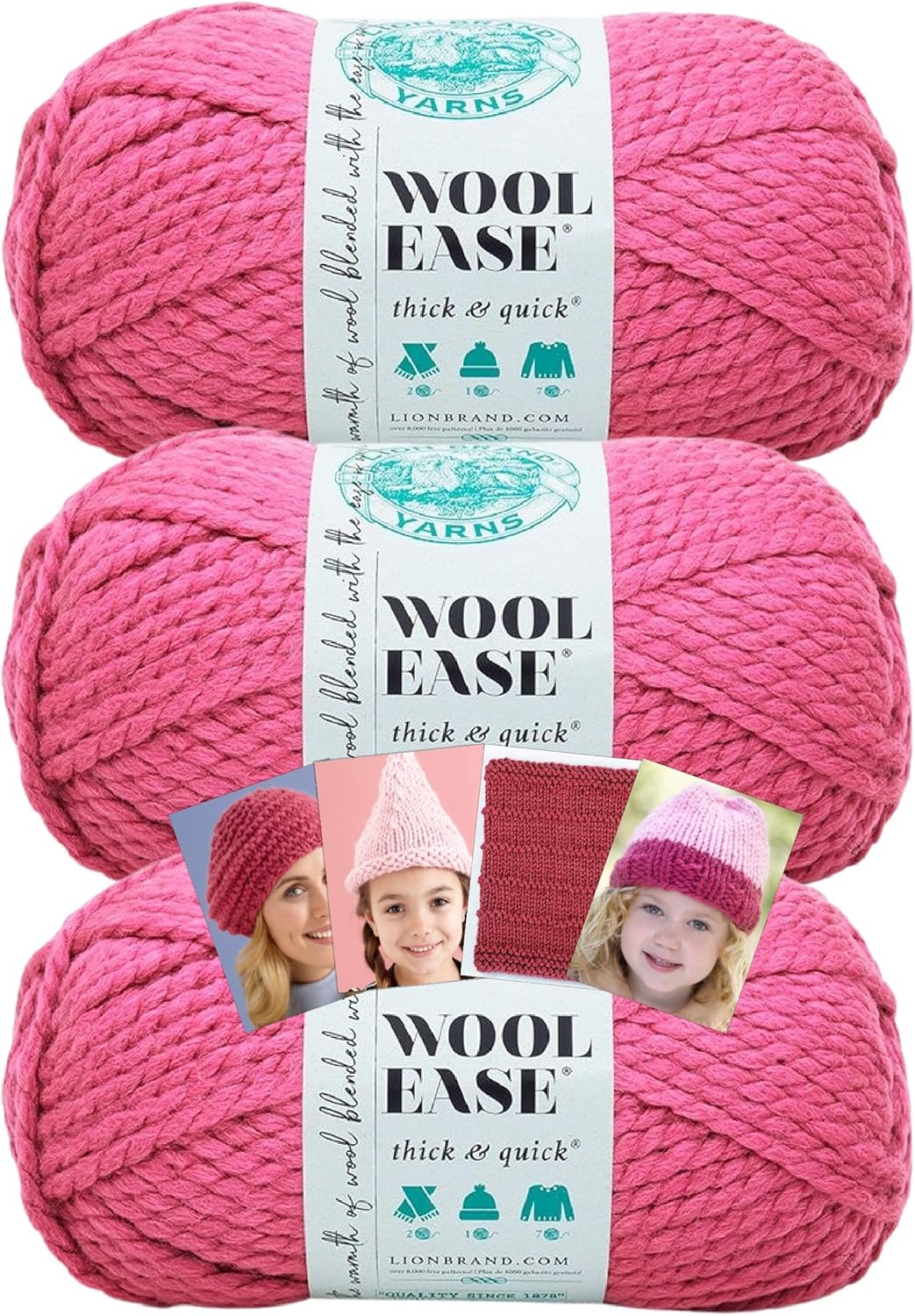 Lion Brand Yarn - Wool-Ease Thick & Quick - Solid Colors - 3 Pack with Pattern Cards in Color - 640-149 (Charcoal)