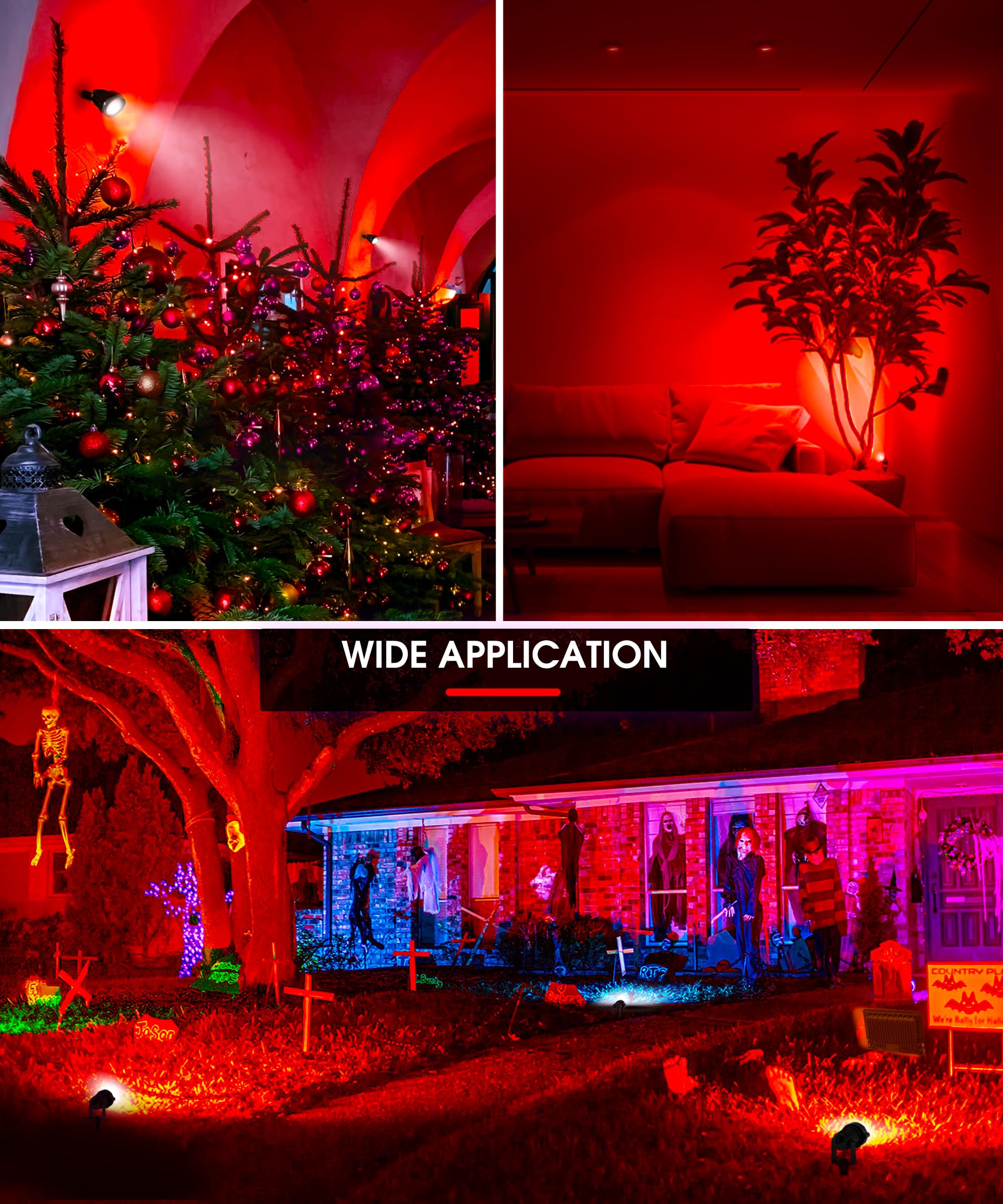 LOHAS Red Spotlight Outdoor, Red LED Spot Lights for Yard, Auto On/Off 5W 120V Landscape Lighting for House, Holiday, Trees, Decoration, 450LM IP65 Waterproof, UL Listed, 2 Pack