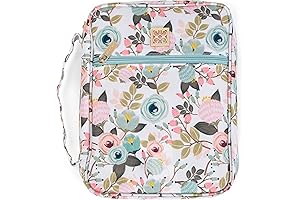 Mary Square Peach Floral 10.5" x 8" Canvas Zippered Bible Cover