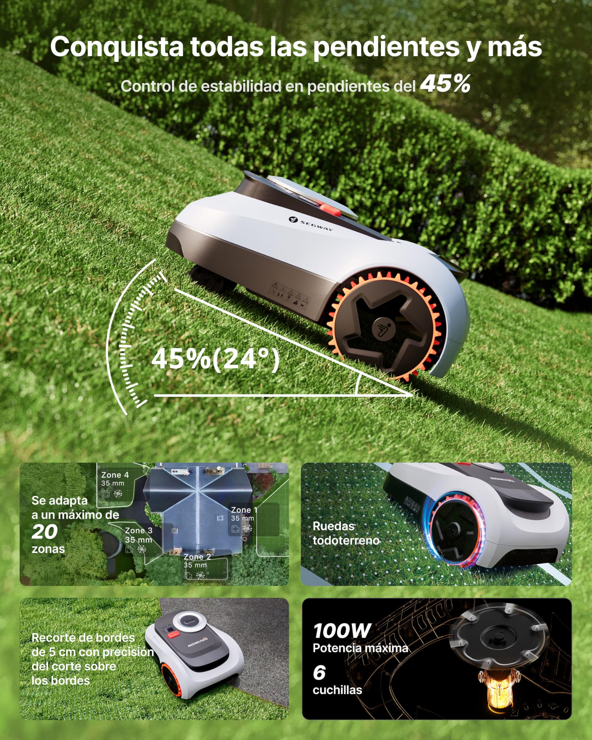 Segway Navimow i208 LiDAR Robot Cortacésped sin Cables para 800 m² con Garage M, LiDAR de Estado sólido + Vision, Cartografiado Automático, Pendientes del 45%, 4G Integrado (Envío por Separado)