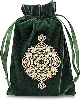 Spiritual Mandala Tarot & Dice Bag I Velvet & Satin Drawstring Pouch Ideal Size for Tarot & Oracle Cards, DND, D&D, Dungeons and Dragons Accessories, Runes & Jewelry I Travel Gift Bag (Green)
