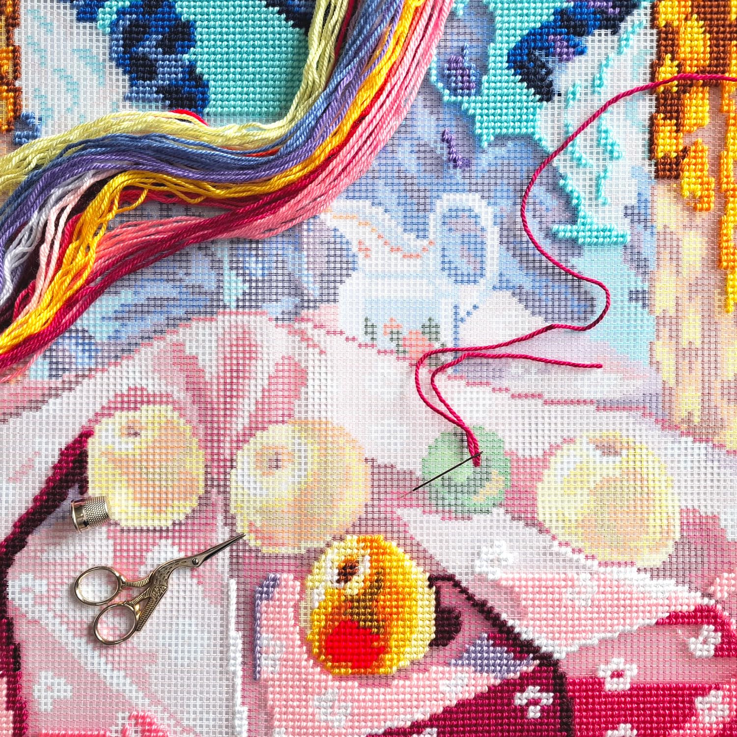 Brvsk Fauvist Stamped Cross-Stitch Kit for Adults and Beginners — Still Life with Apples on Pink Cloth by Henri Matisse 16??×?16? with Clear, Precise Printed Design on Cotton Canvas