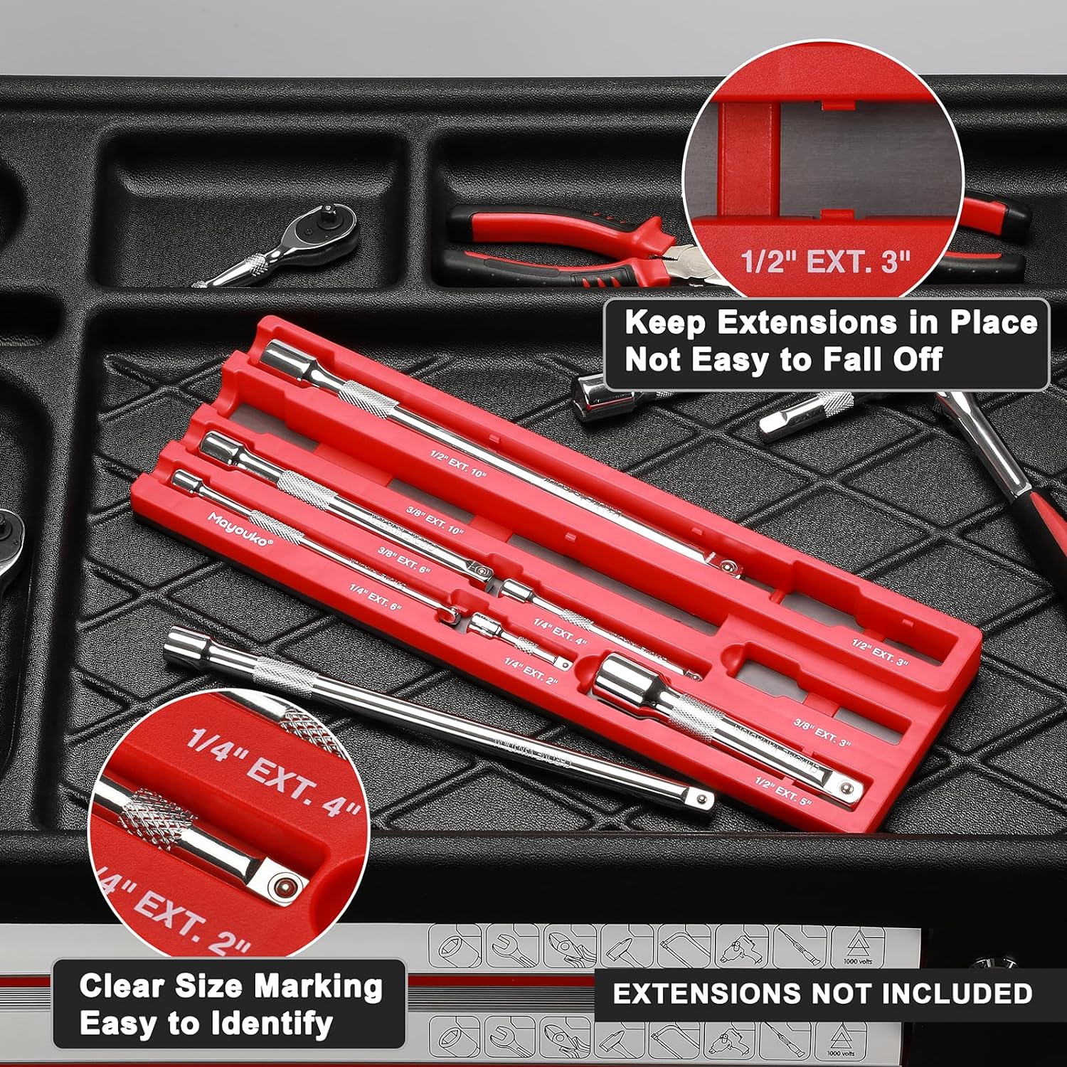 Mayouko Magnetic ABS Socket Extension Organizer, Socket Extension Bar Holder, Fit for 1/4",3/8",1/2“Drive Extensions, Extensions not Included