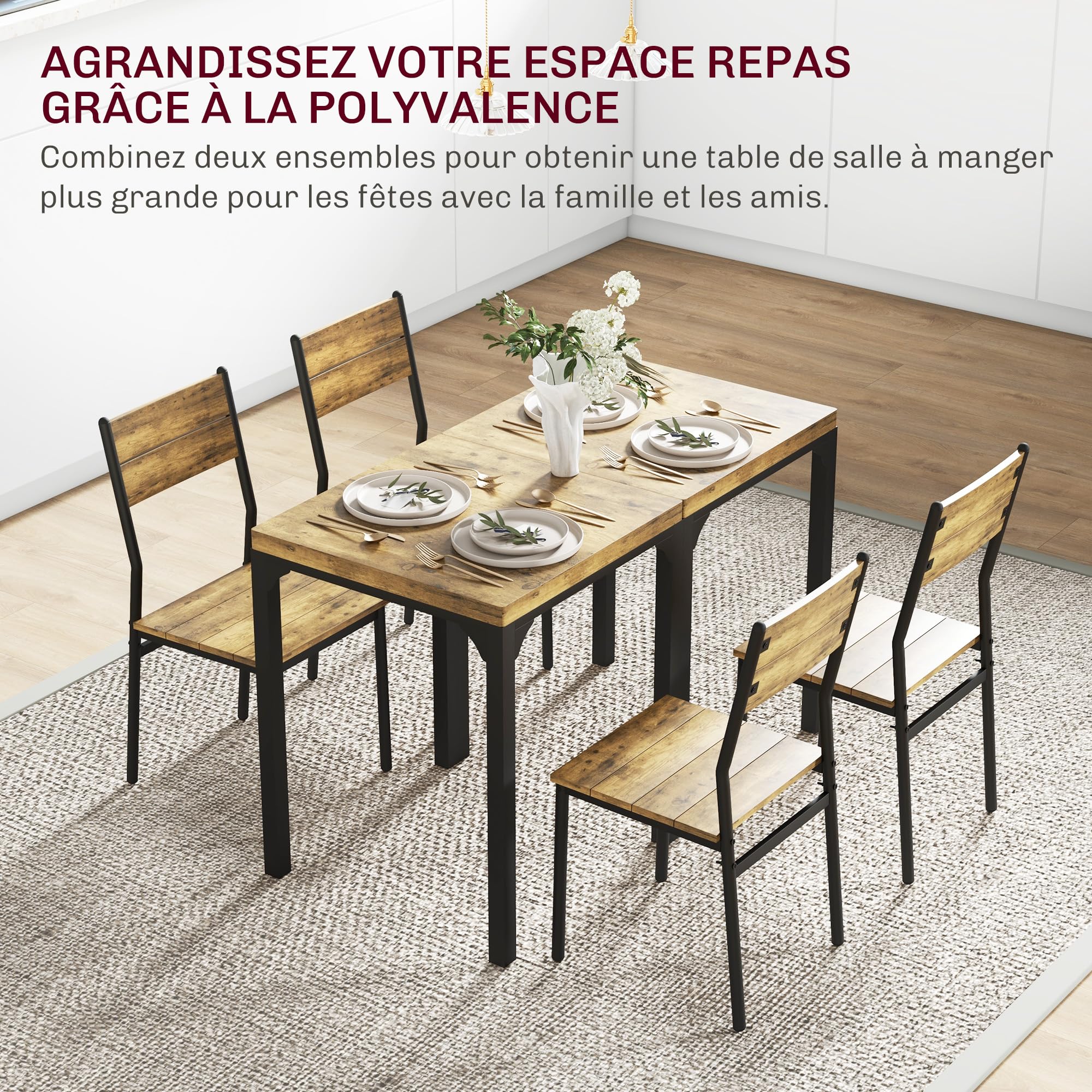 HOMCOM Ensemble Table et chaises 2 Personnes, Table de Cuisine 3 pièces avec 2 chaises encastrables, Rustique