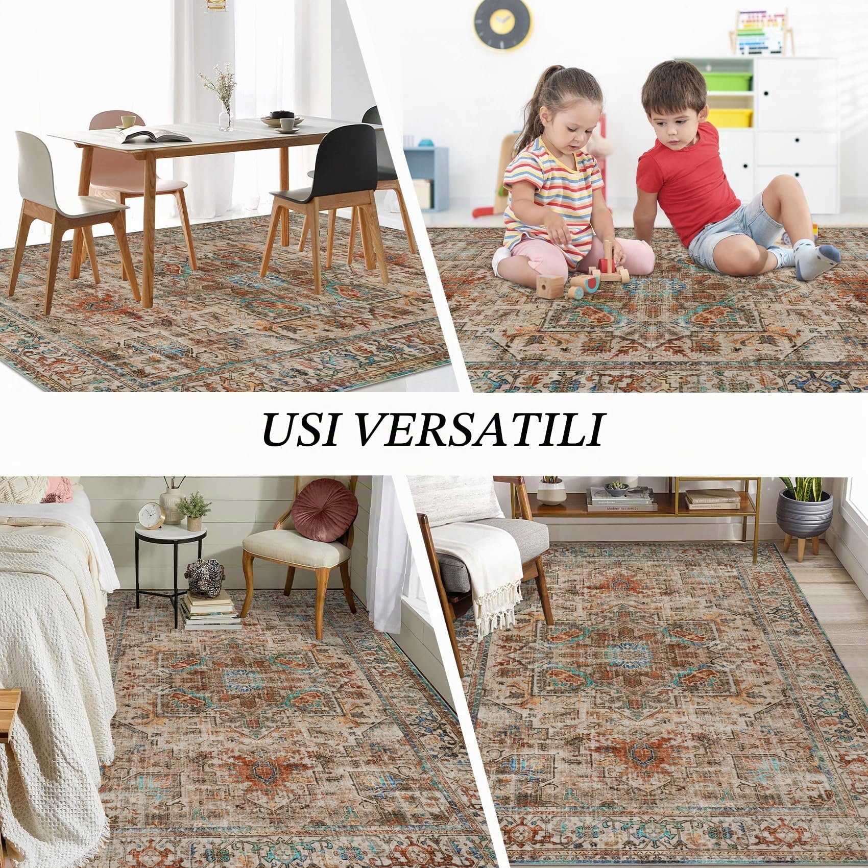 Cekene Tappeto lavabile per soggiorno 160 x 230 cm antiscivolo morbido per camera da letto sottile invecchiato a basso profilo per ufficio bagno sala da pranzo sala giochi (terracotta)