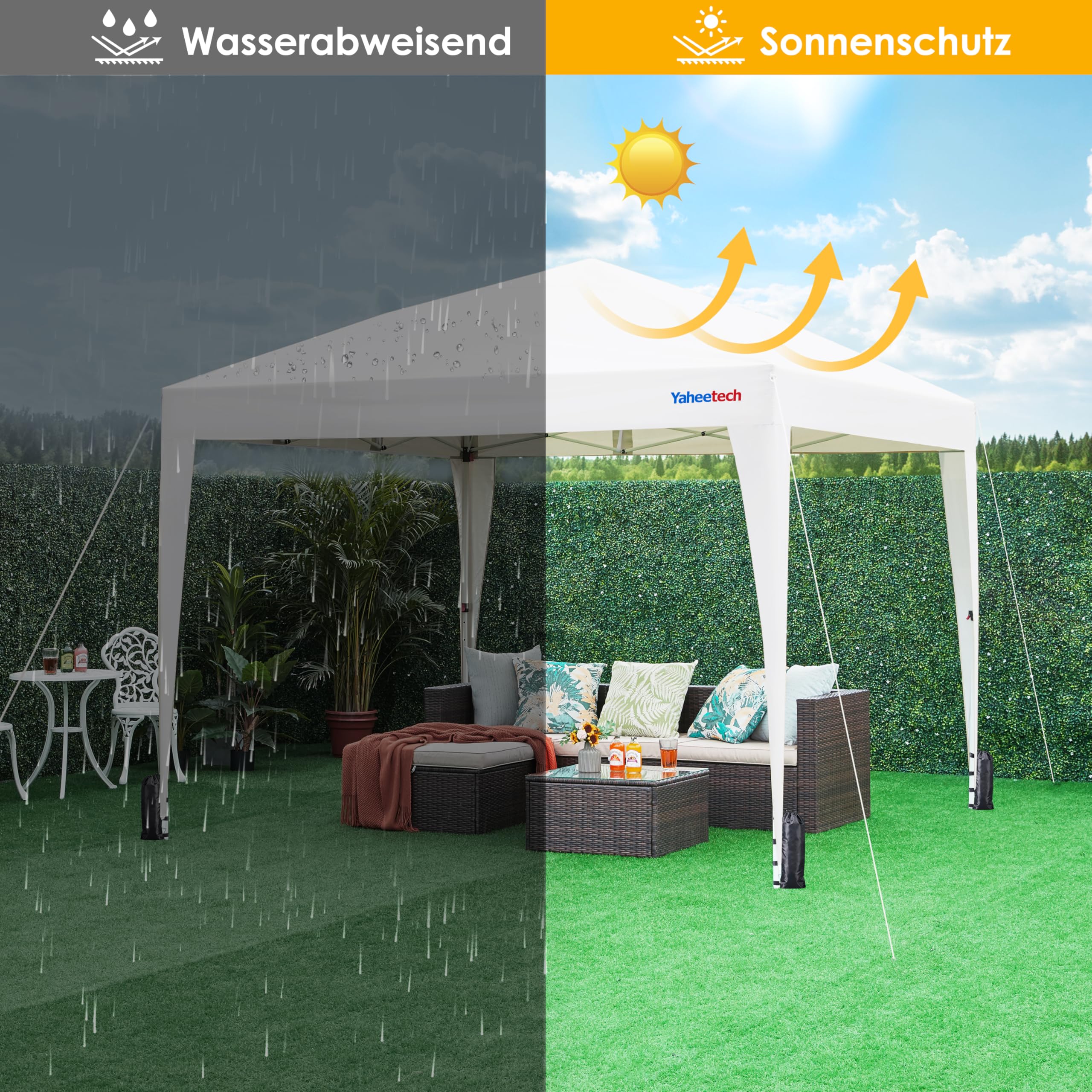 Yaheetech Pavillon 3x3m mit 4 Seitenwänden Pop-up Faltpavillon, Weiß | Gartenpavillon Wasserdicht Winterfest Höhenverstellbar Partyzelt mit Rolltasche Stahlgestell UV Schutz 50+ Zelt 267-287 cm H