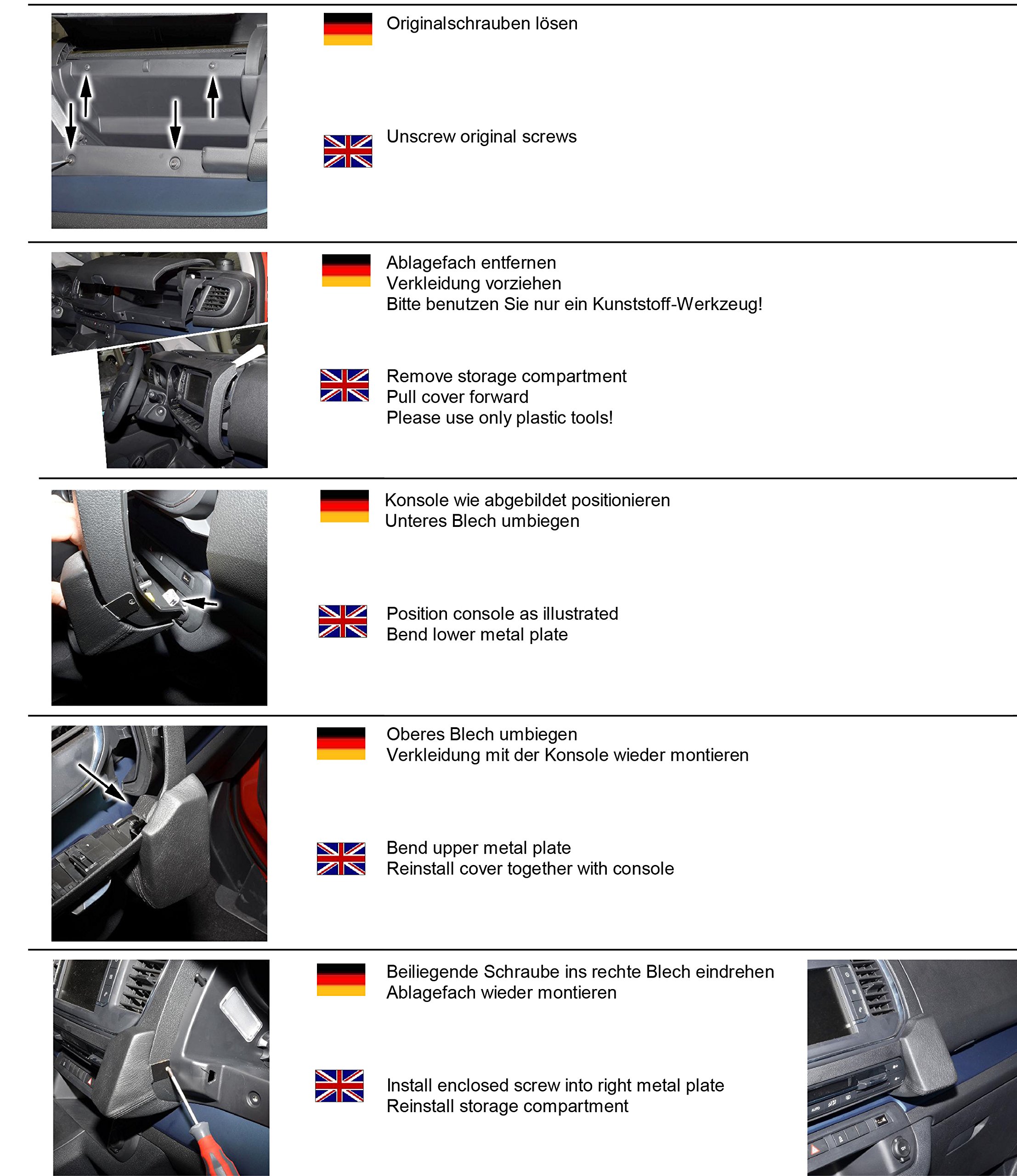 KUDA Handyhalterung passend für Citroën, FIAT Scudo, Opel, Peugeot - Telefonkonsole für Smartphones, Handys, Navi und mehr – Echtlederkonsole, schwarz, 2870