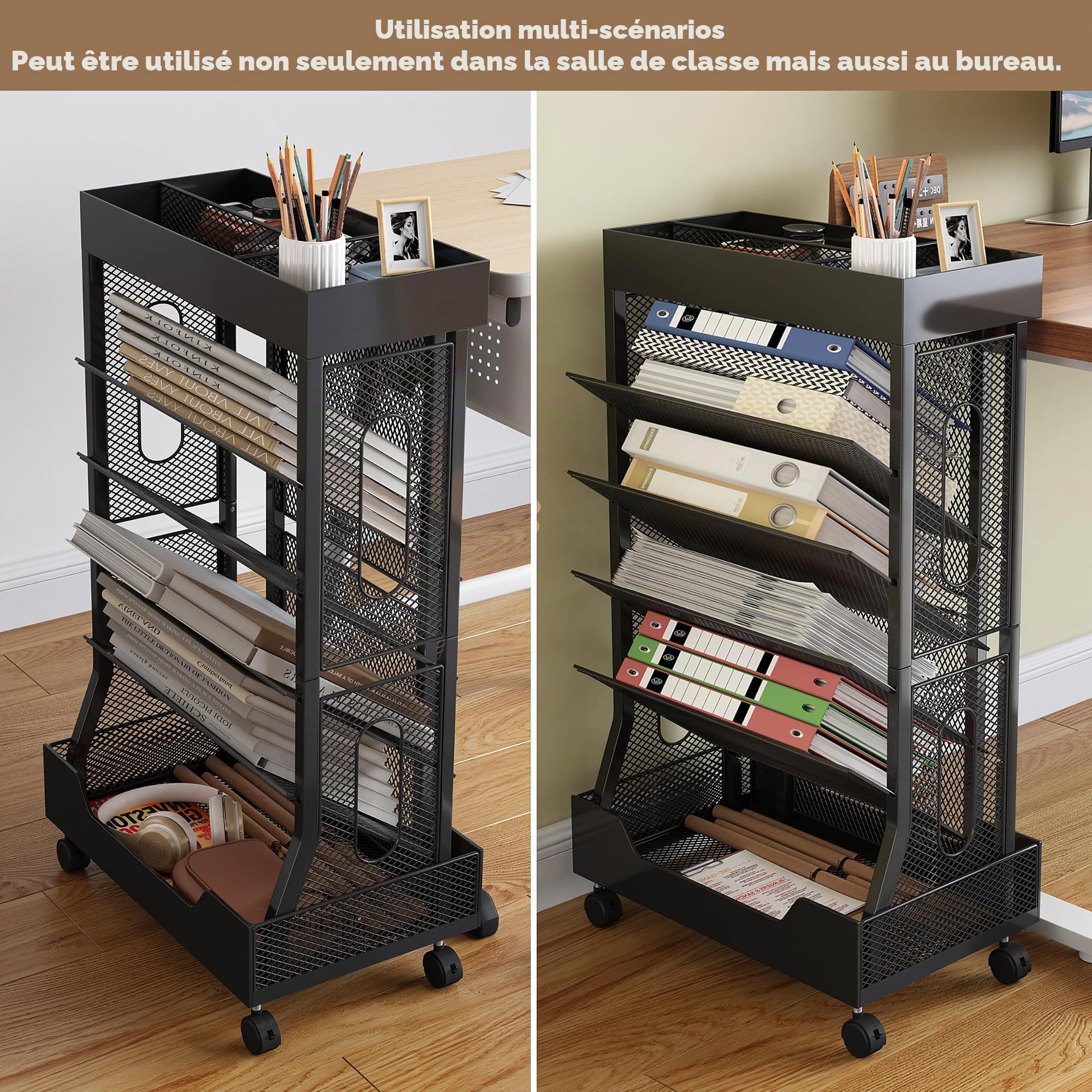 COVAODQ Petite étagère Mobile Amovible, adaptée pour l'école, l'étude, Le Salon, la Chambre à Coucher (Noir)