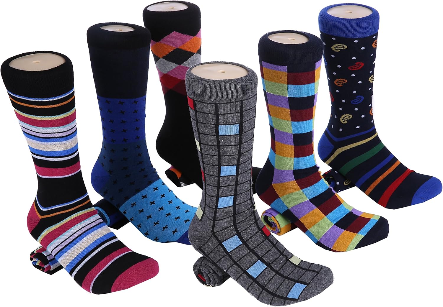 Marino Mens Dress Socks - Fun Colorful Socks for Men - Cotton Funky Socks - 6 Pack