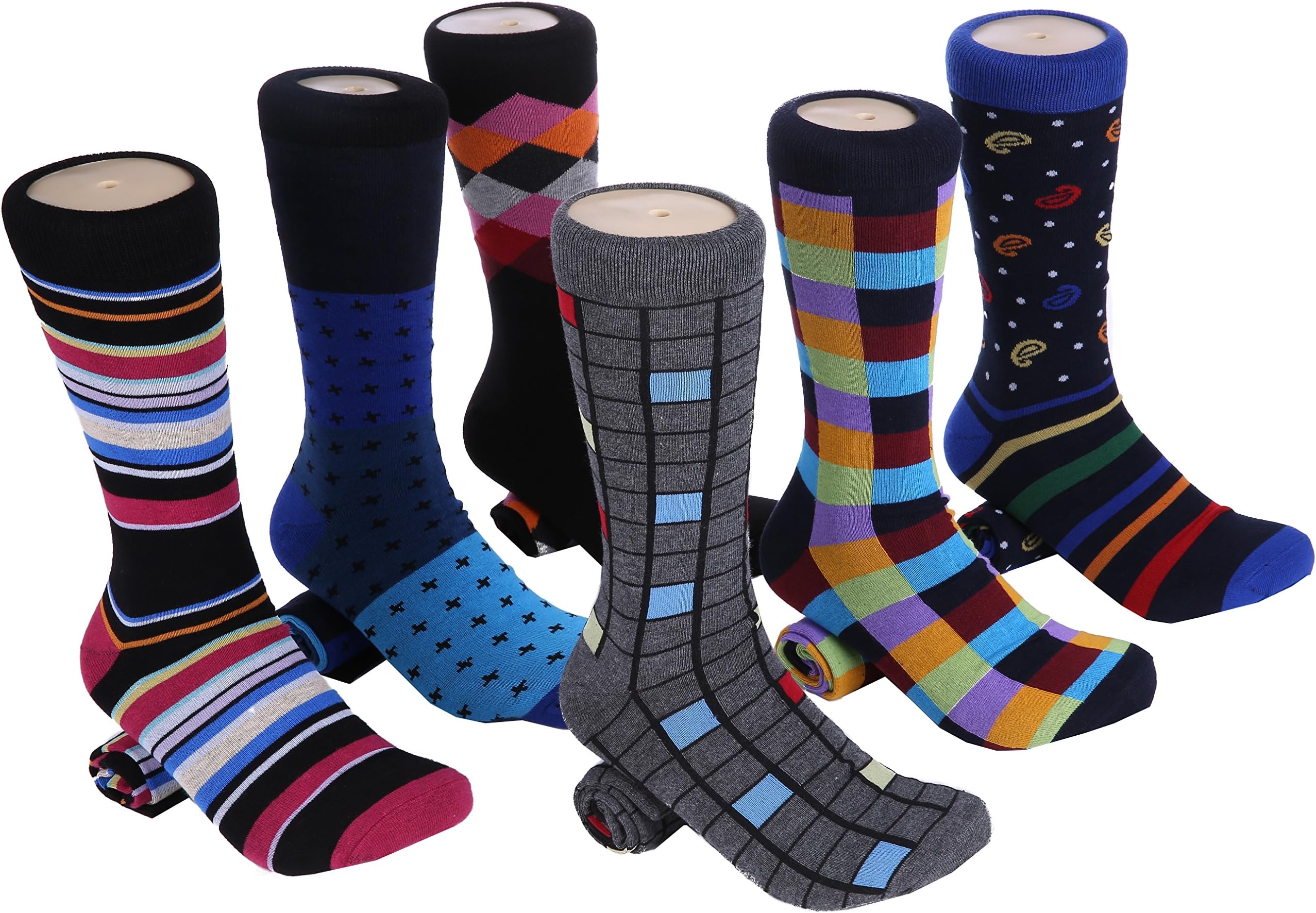 Marino Mens Dress Socks - Fun Colorful Socks for Men - Cotton Funky Socks - 6 Pack