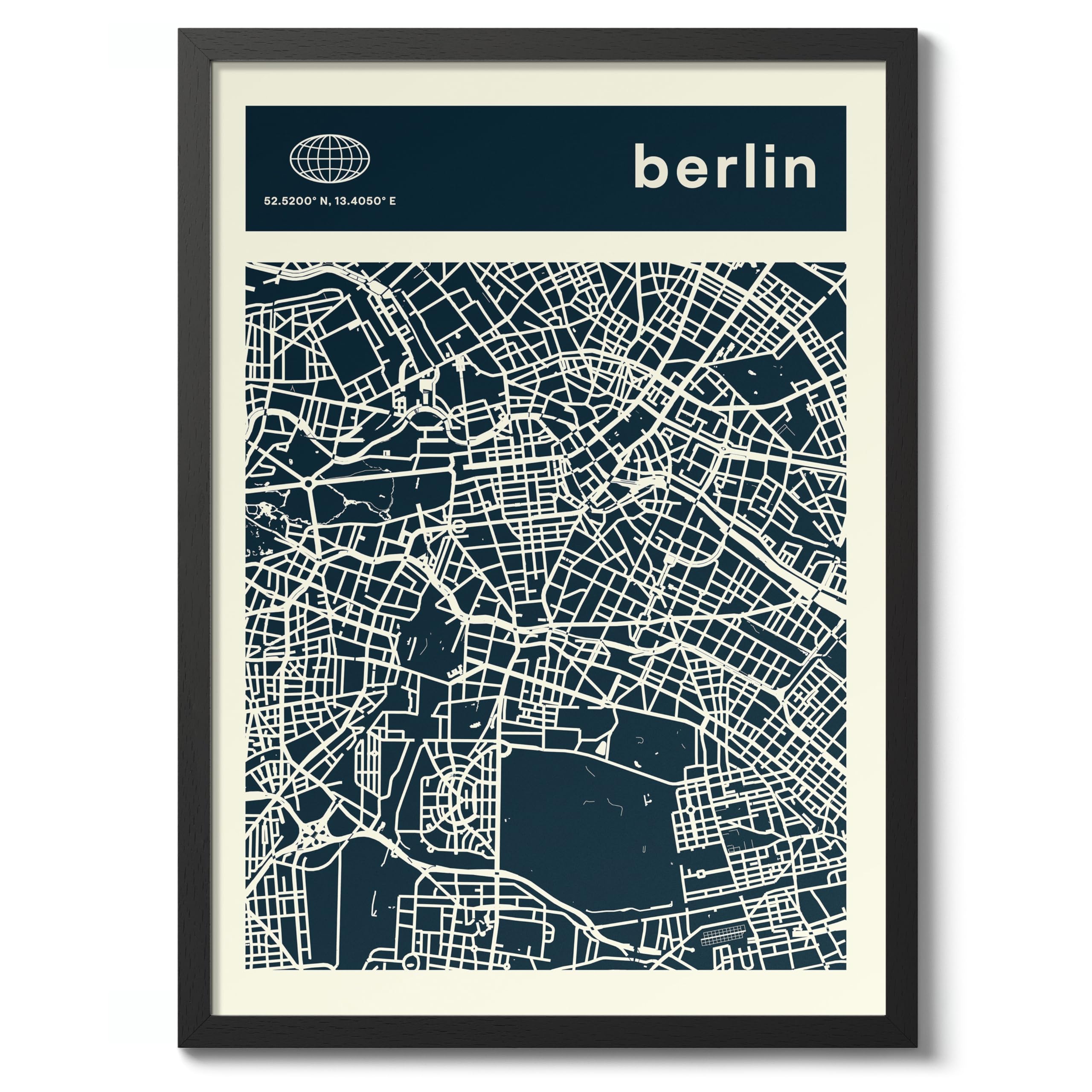 Berlin Minimalist City Maps Poster, City Coordinates Print, Landmark Apartment Home Decor, A2 (Black Frame) - 62.5x45.1cm — image 1