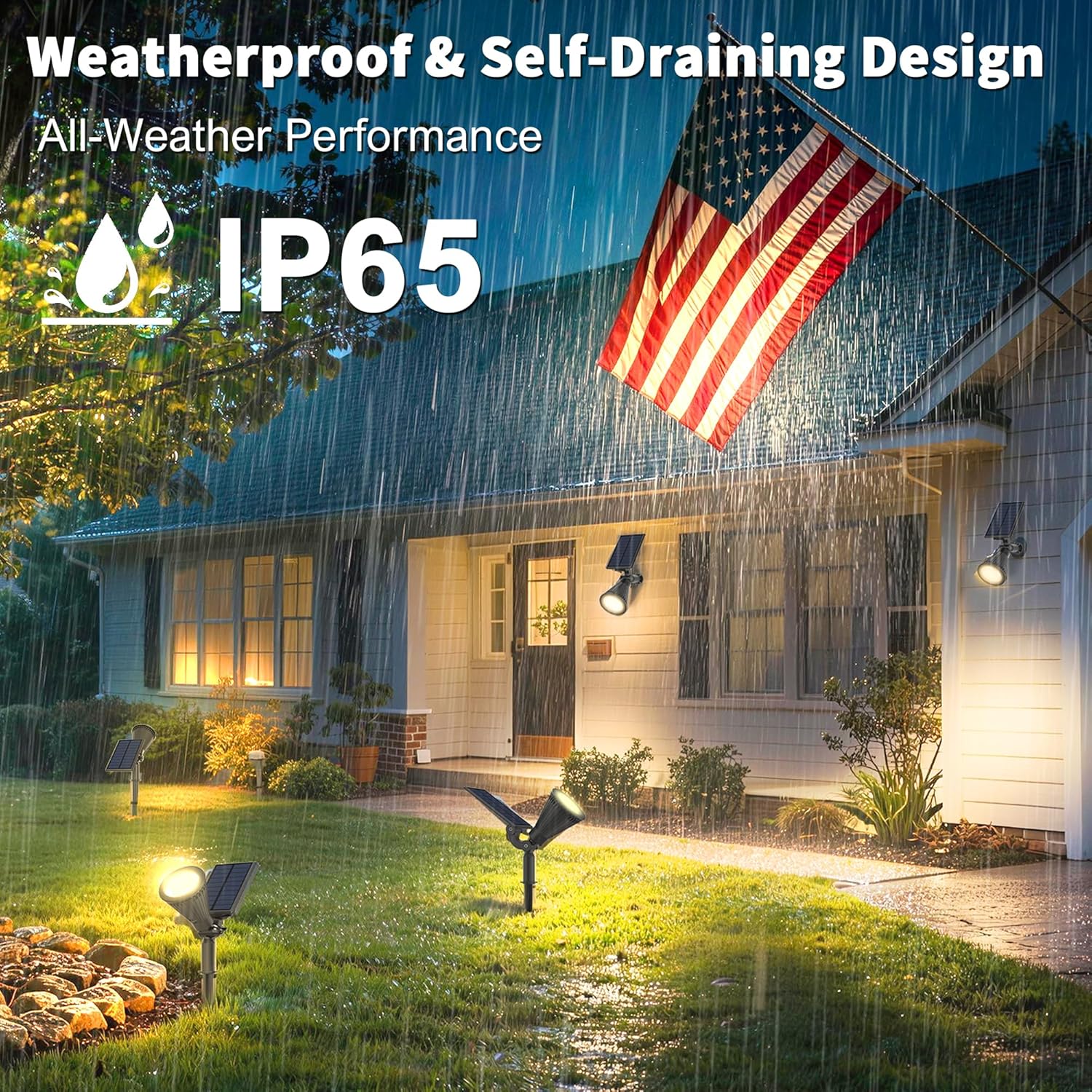 Solar Lights Outdoor Waterproof IP65,3000K Super Bright LED,2 Lighting Modes, Solar Powered Yard Garden Solar Spot Lights for Flag Landscape Auto On/Off-6 Pack - Image 4