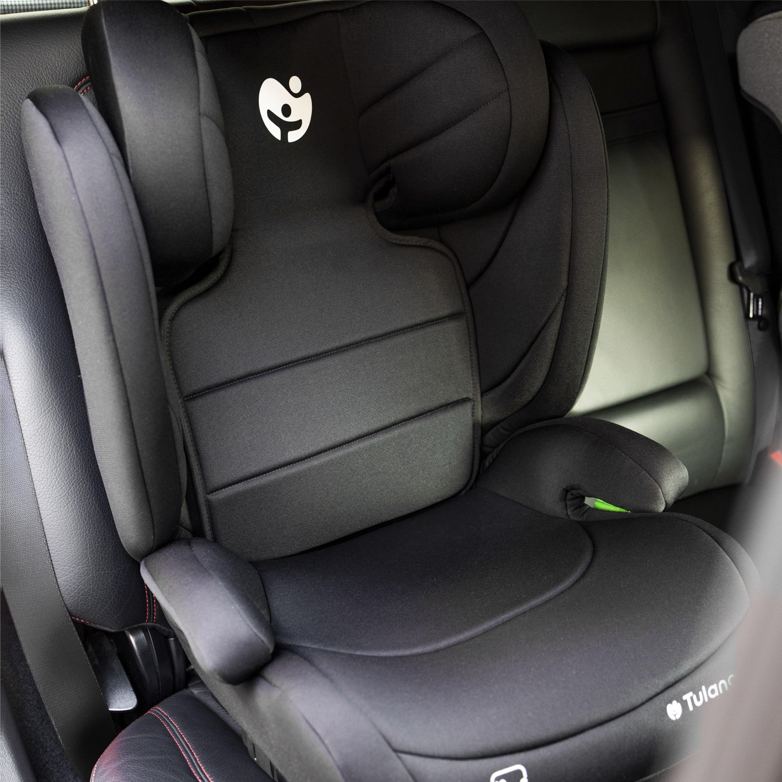 Tulano JOY 35 fotelik dziecięcy 100-150 cm, certyfikat ECE R129/03 i-Size, ISOFIX + 3-punktowy pasek, 13-stopniowo regulowany zagłówek, zdejmowany pokrowiec, czarny i szary