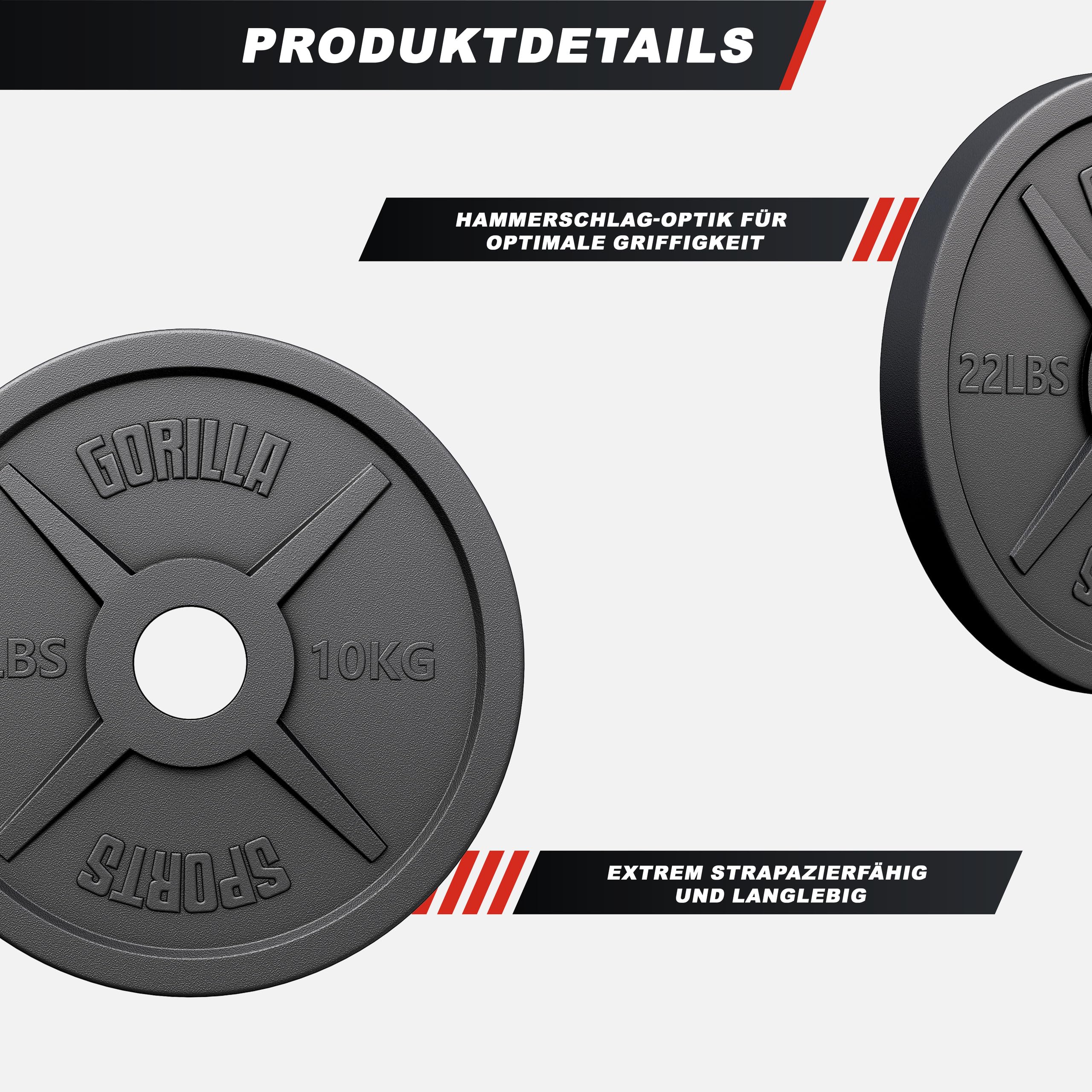 Gorilla Sports® Poids Musculation - Jeu de Disque Olympique 30 kg, Ø 50/51 mm, Disque en Fonte, Bords Arrondis - Haltere Musculation, Sport Maison, Accessoire