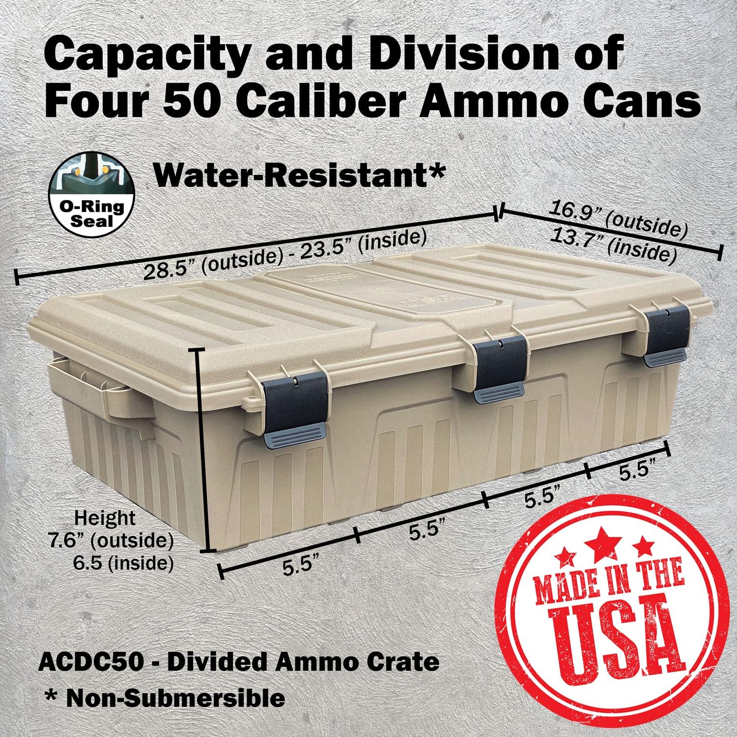 MTM ACDC50, Divided Ammo Crate Utility Box, Water Resistant, Ammo Storage Box, Lockable Storage Keeping Ammo Safe, Survival or Hunting gear, Made in USA, Dark Earth - Image 9