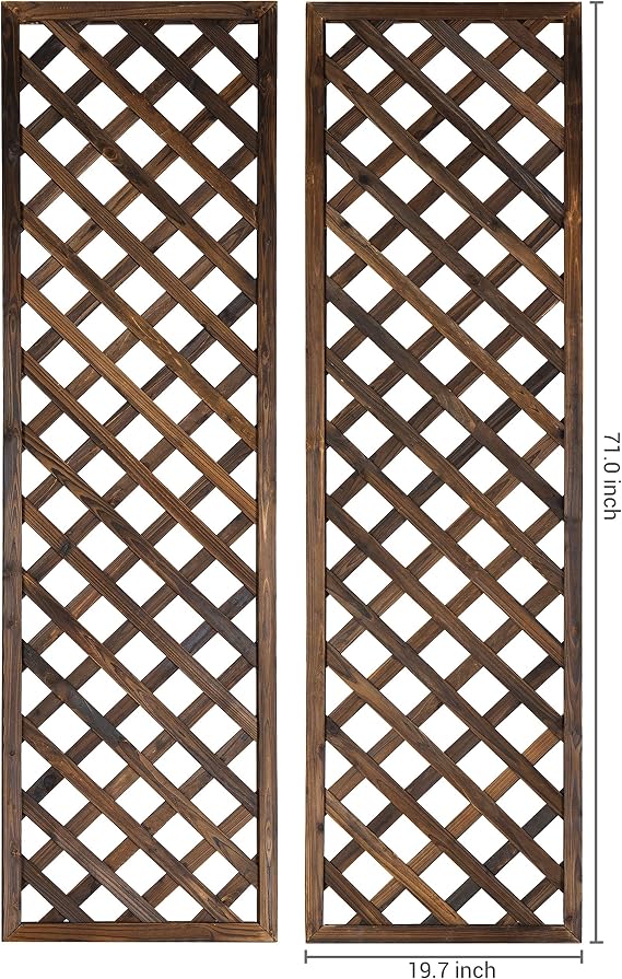 MyGift Wood Trellis، تعريشة حديقة كبيرة معلقة على الحائط لتسلق النباتات في الهواء الطلق، ألواح شبكية بنية للخارج، مجموعة من 2