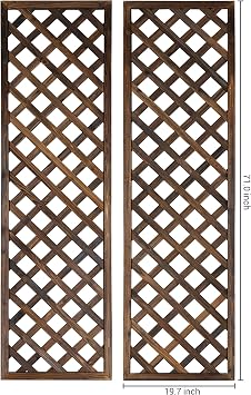 MyGift Wood Trellis، تعريشة حديقة كبيرة معلقة على الحائط لتسلق النباتات في الهواء الطلق، ألواح شبكية بنية للخارج، مجموعة من 2