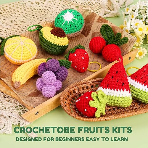 Miniatura 2 de Crochetobe Kit de ganchillo para principiantes haz tu propio ganchillo de frutas de 8 piezas, kit de ganchillo para principiantes con instrucciones