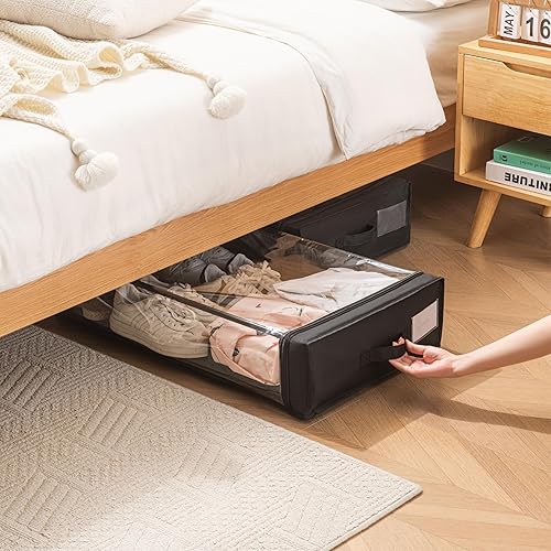 Set of 2 Under-Bed Rolling Storage Container with Transparent Cover, Versatile Space-Saving Design, and Smooth-Glide Multi-Directional Wheels Ideal