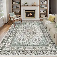Tapetes de área laváveis cinza persa 20 x 25 para sala de estar, tapete grande vintage para quarto, sala de jantar embaixo da mesa, tapete antiderrapante de pelo baixo, tapete macio (20 x 25 cinza