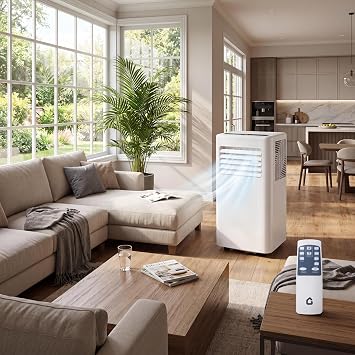 GarveeHome 10K BTU Portable AC, 3-in-1, Cools 560 Sq.Ft, Remote & LED | Energy efficient, quiet sleep mode, 24H timer, and window kit for easy installation