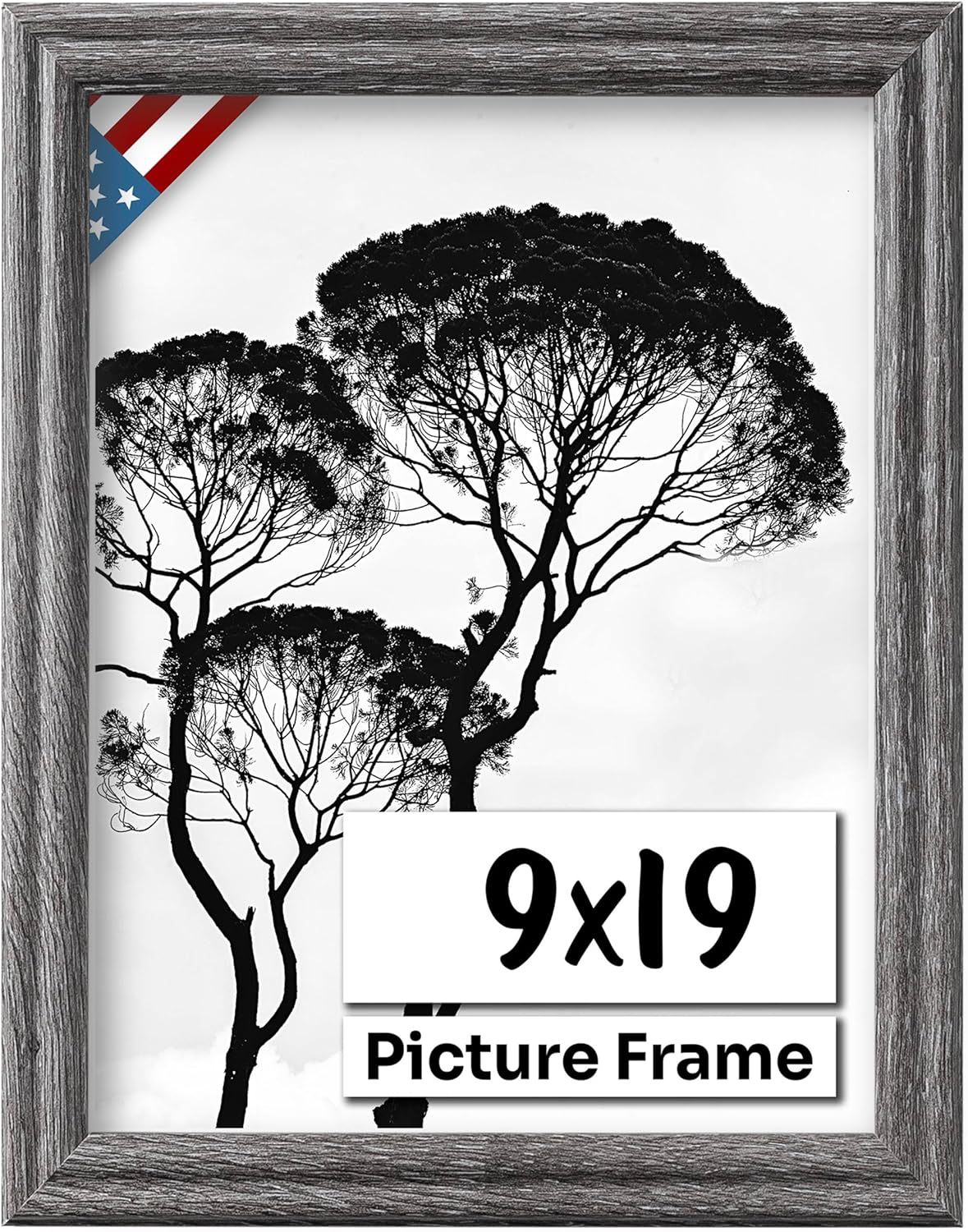 Barnwood Gray 9x19 Picture Frame .75" Inch Wide - Handmade American Solid Wood Picture Frames with Preinstalled Hangers and UV Blocking Plexiglass Frames