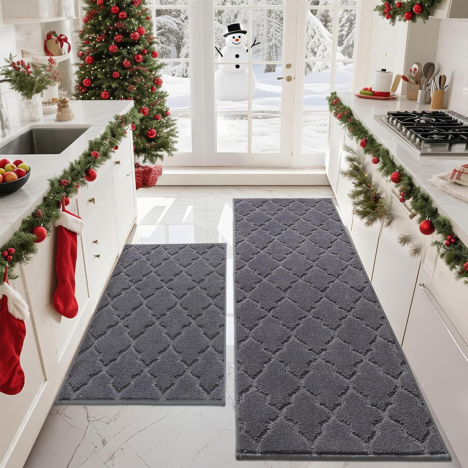 cosy homeer kitchen carpet 2 pieces carpet kitchen washable non-slip kitchen runner carpet runner hallway carpet runner for kitchen hallway living room 60 x 90 cm + 60 x 150 cm dark gray