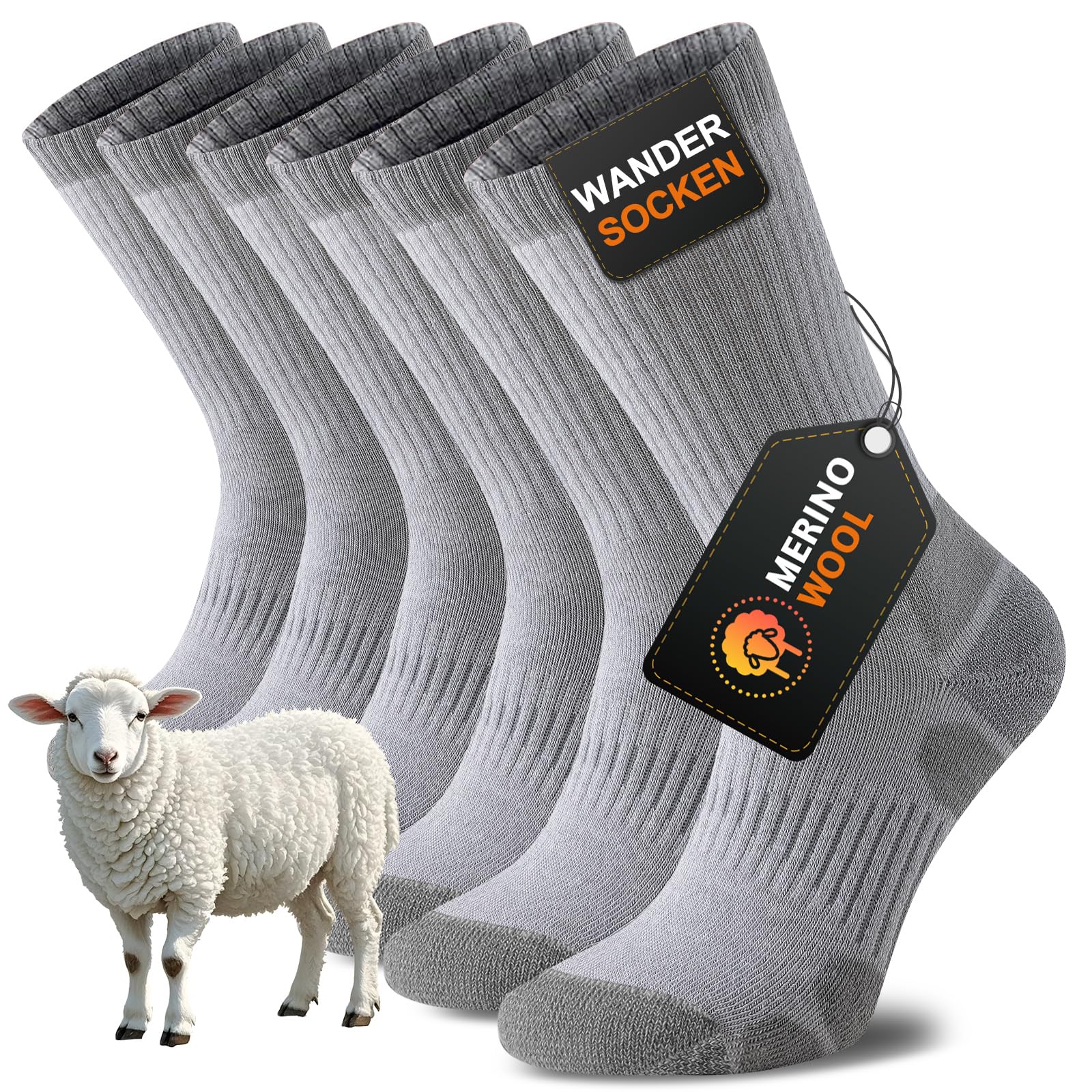 Niorasen Merino Wandersocken Herren Damen, Sommer Outdoor Socken Trekkingsocken, Merinowolle Socken, Sportsocken Laufsocken Tennissocken Arbeitssocken Atmungsaktiv Anti-Blasen & Gepolstert 3 Paar