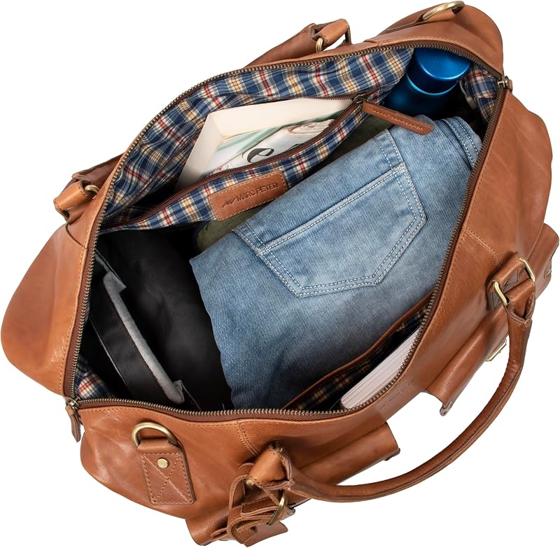 Marc Peter Wax Tan Bőr Utazótáska Férfiaknak Hétvégi Weekender Duffel Bag Nagy XL