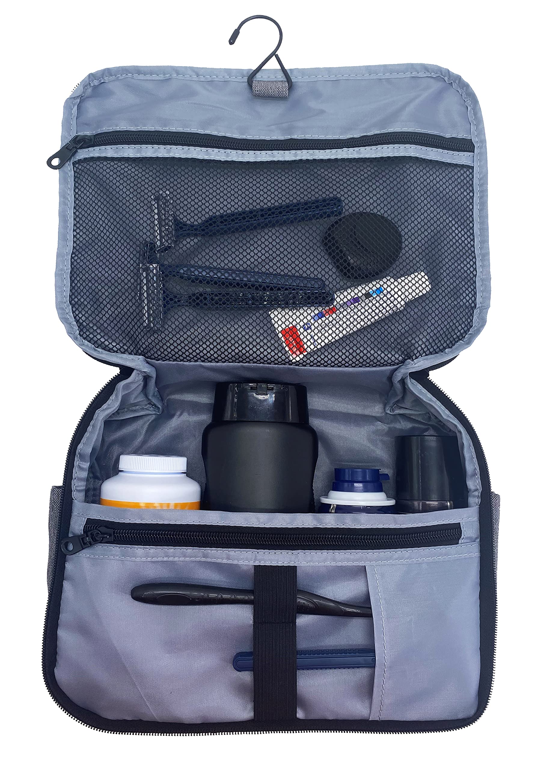 Neceser colgante de viaje para hombres y mujeres, estuche de maquillaje multifuncional para accesorios de tocador, gris, organizador colgante de viaje