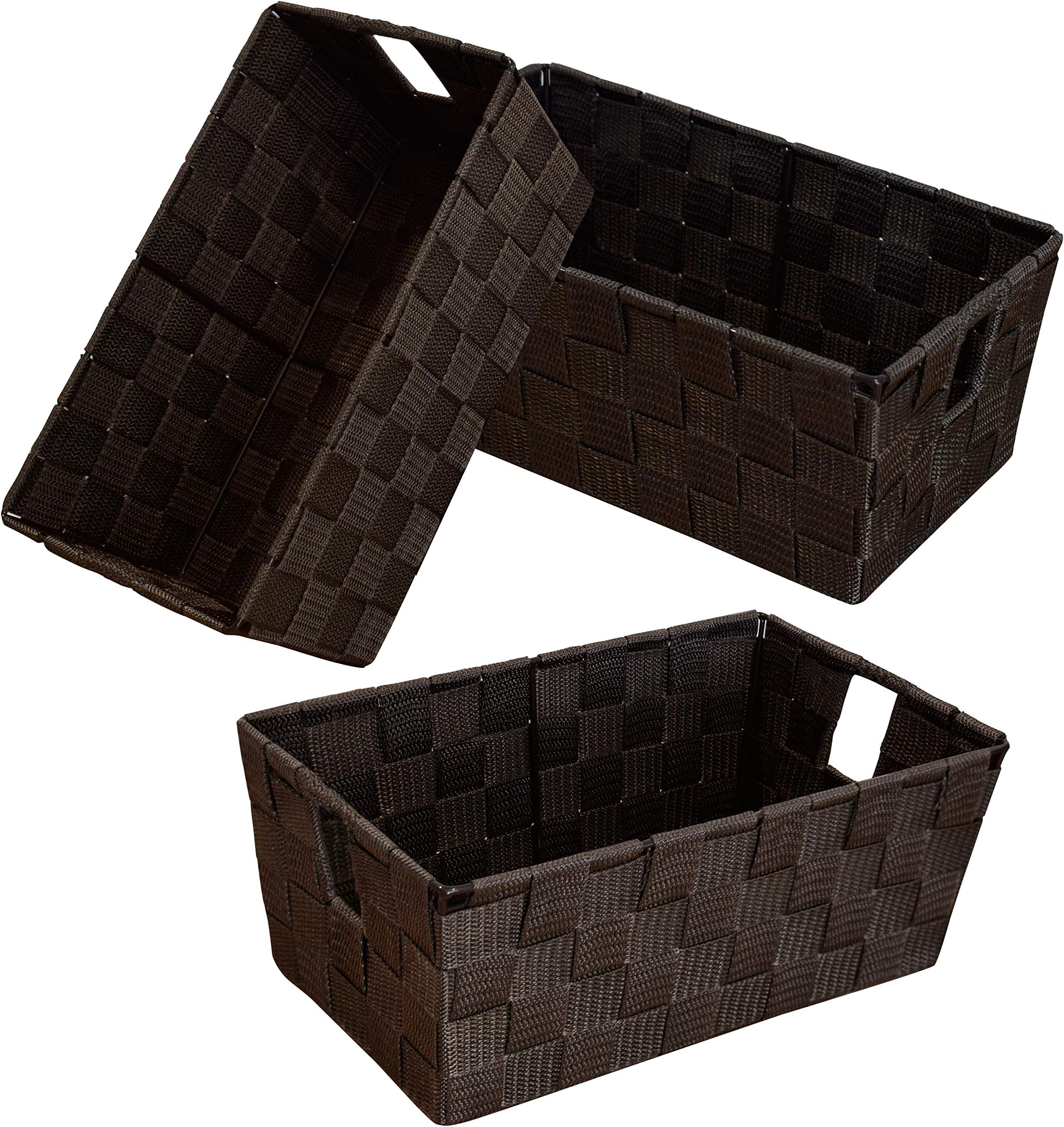 homyfort Woven Shelf Storage Tote Basket Bins Container, Storage Boxes Cube Organizer with Built-in Handles for Bedroom, Office, Closet, Clothes, Kids Room, Nursery 3pack(Brown)